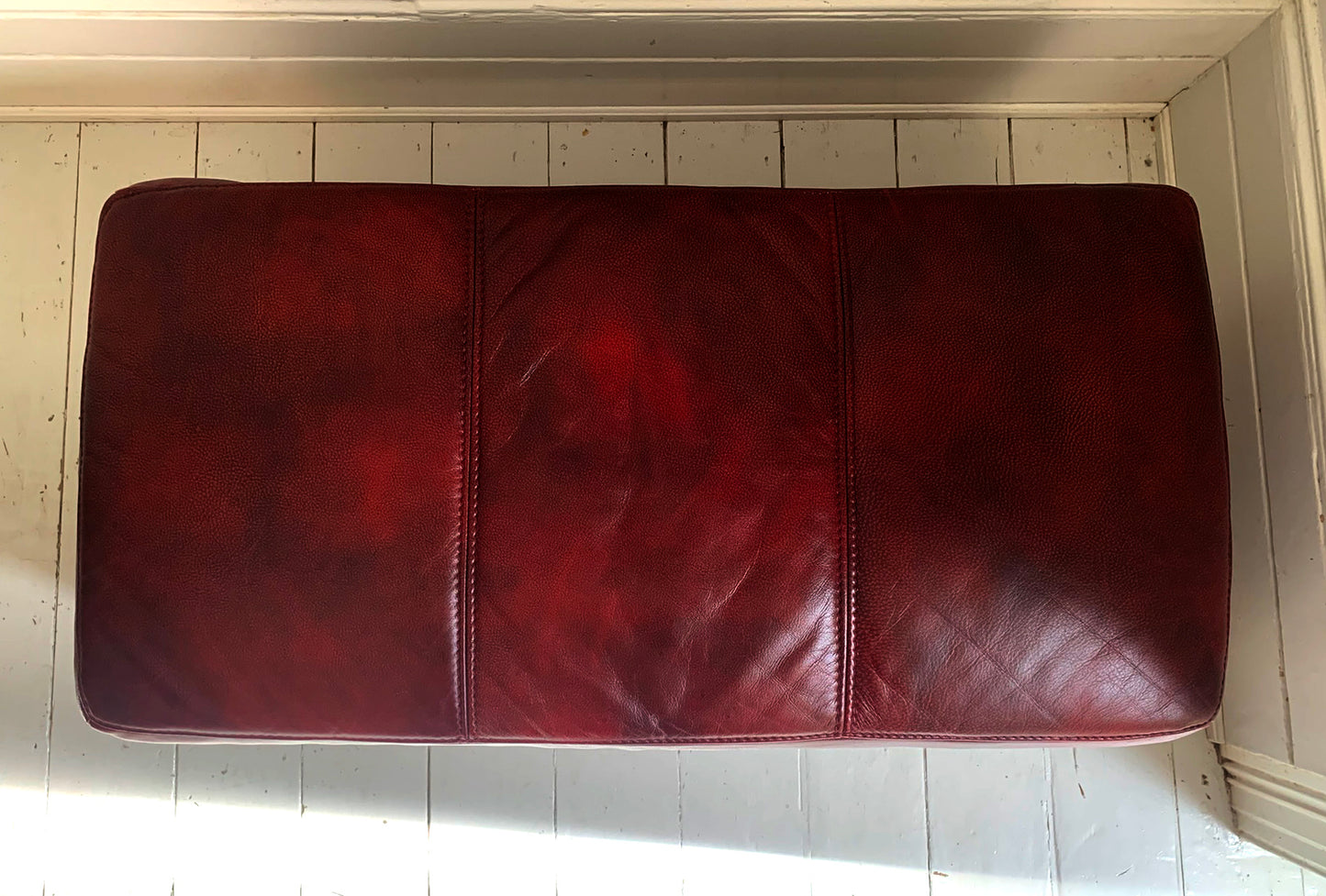 Large Red Leather Rectangular Footstool / Ottoman / Pouffe