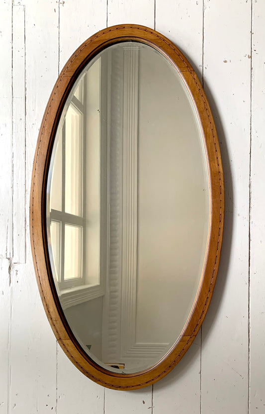 Stunning Large Vintage Oval Mirror w / Wooden Frame & Bevelled Glass