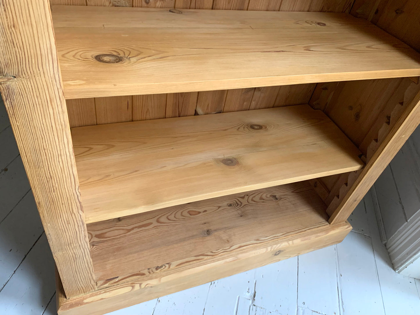 Stunning Tall Vintage Pine Bookcase with Three Adjustable Shelves