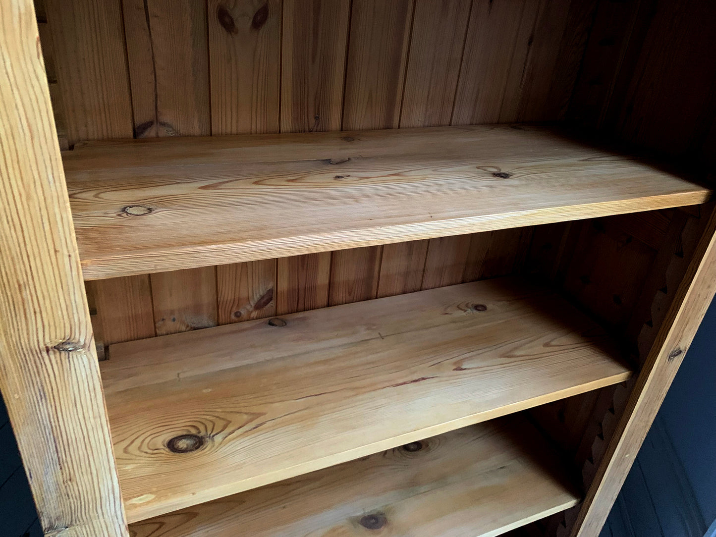 Stunning Tall Vintage Pine Bookcase with Three Adjustable Shelves