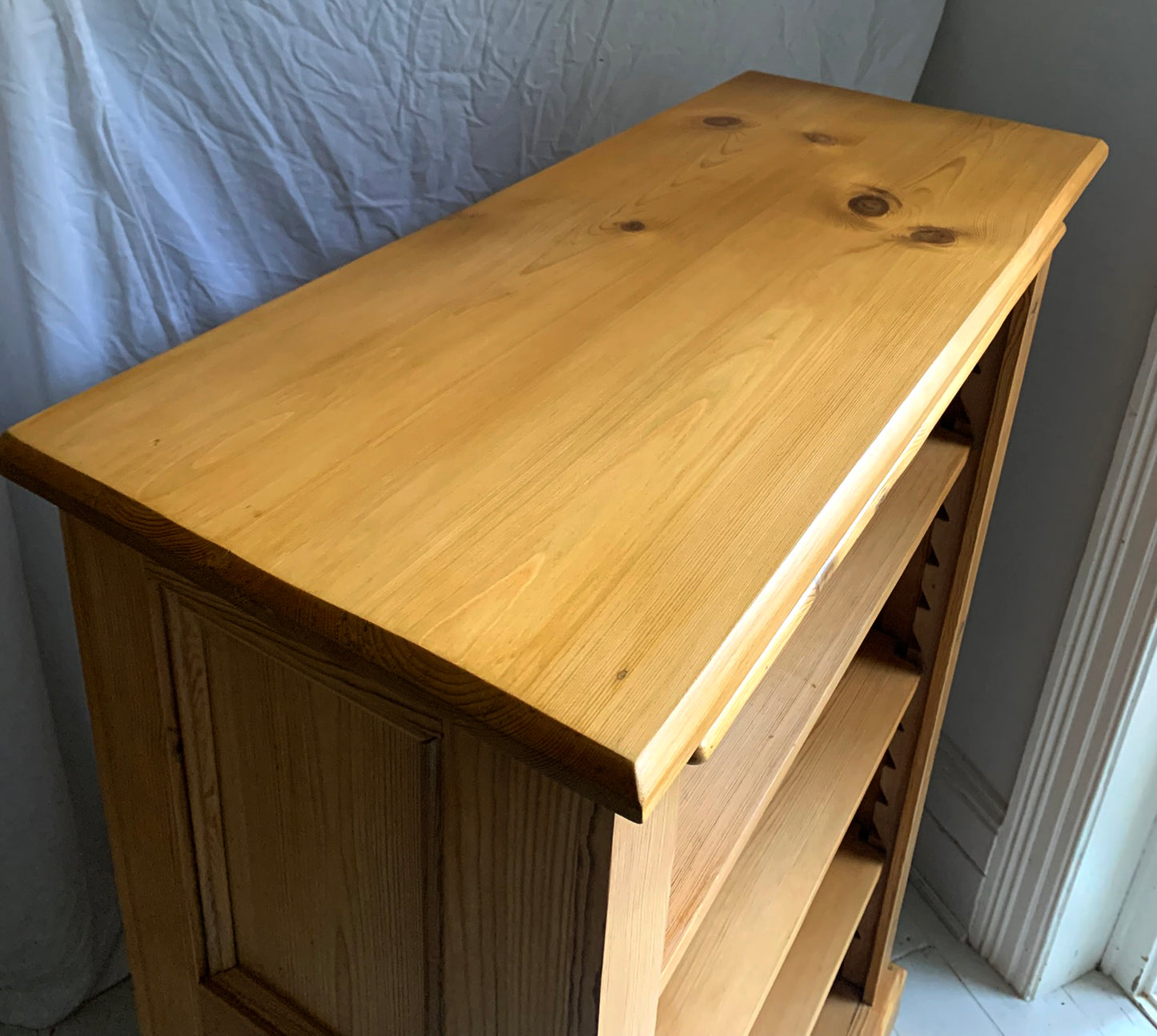 Stunning Tall Vintage Pine Bookcase with Three Adjustable Shelves