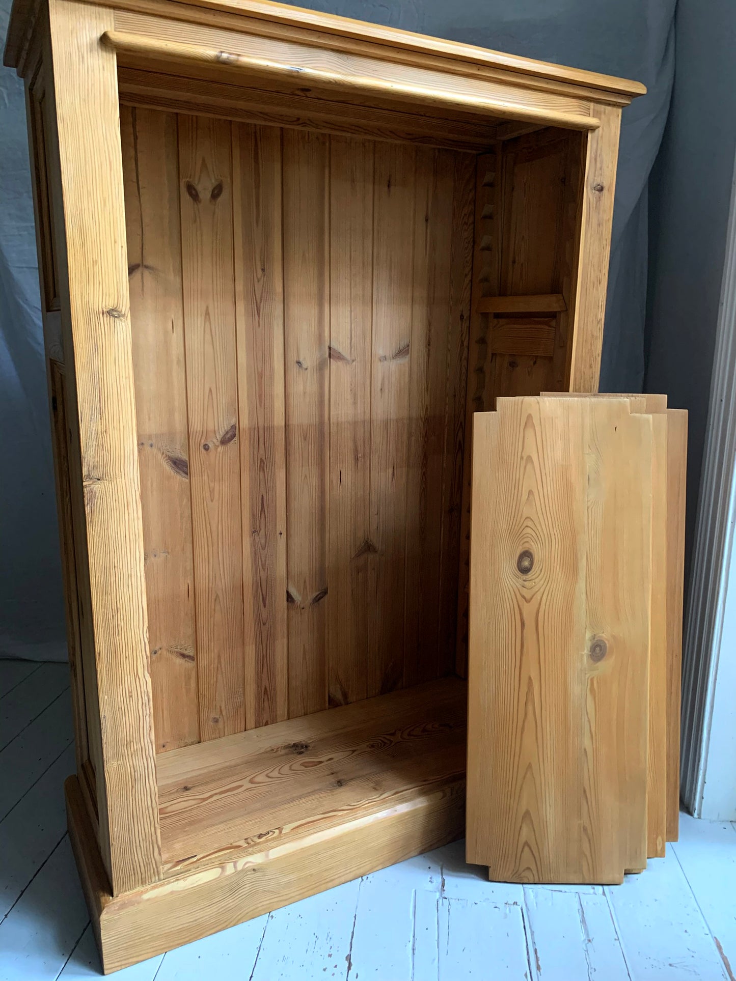 Stunning Tall Vintage Pine Bookcase with Three Adjustable Shelves