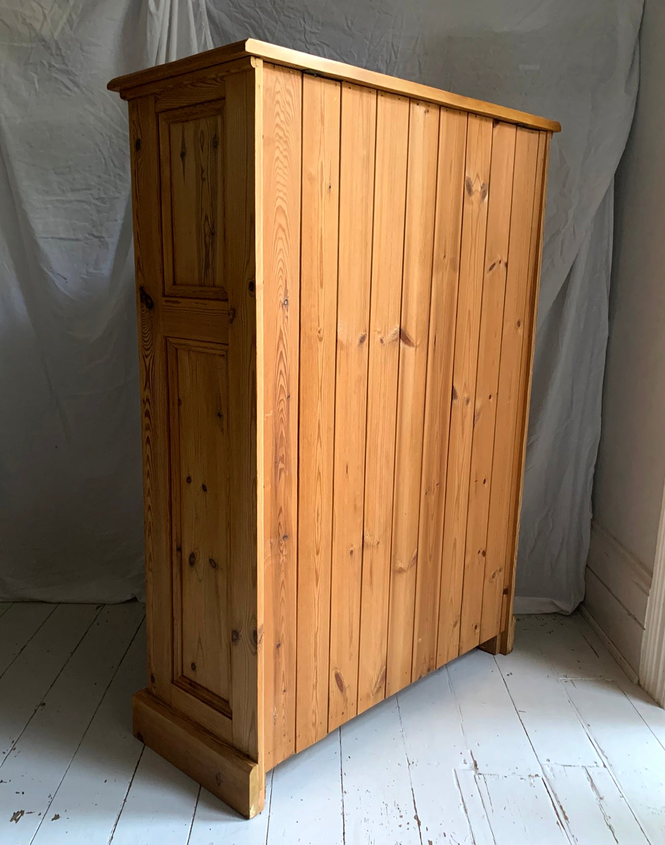 Stunning Tall Vintage Pine Bookcase with Three Adjustable Shelves