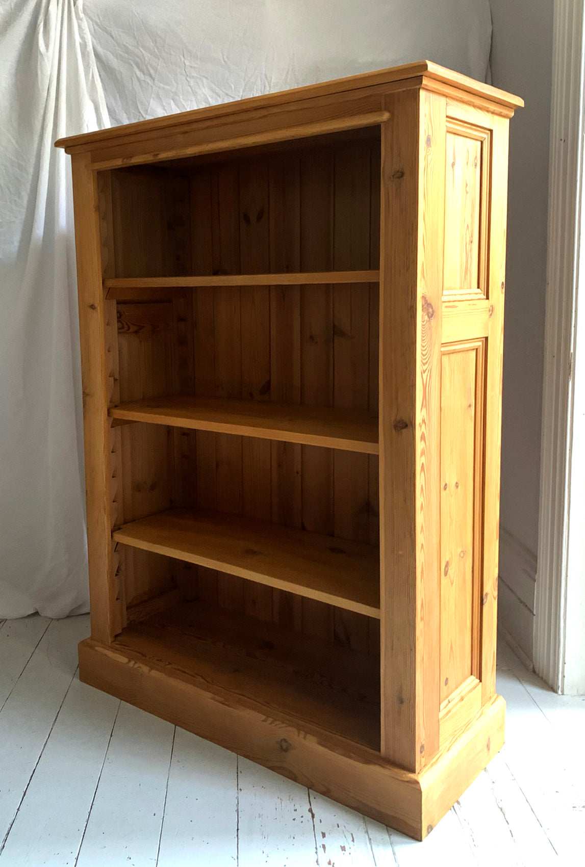 Stunning Tall Vintage Pine Bookcase with Three Adjustable Shelves