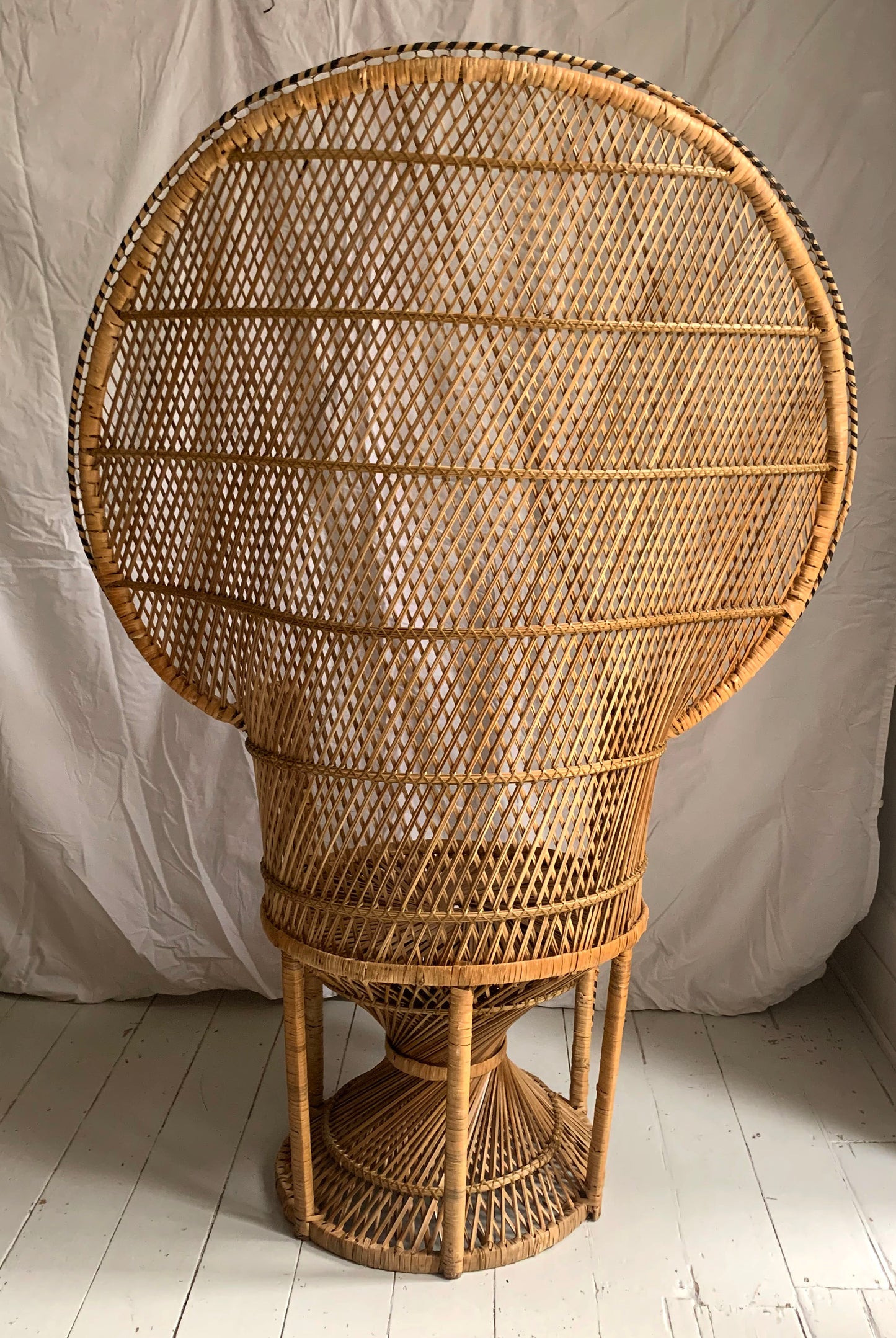 Vintage 1970s Large Rattan & Wicker Peacock Emmanuelle Chair with Twisted Base