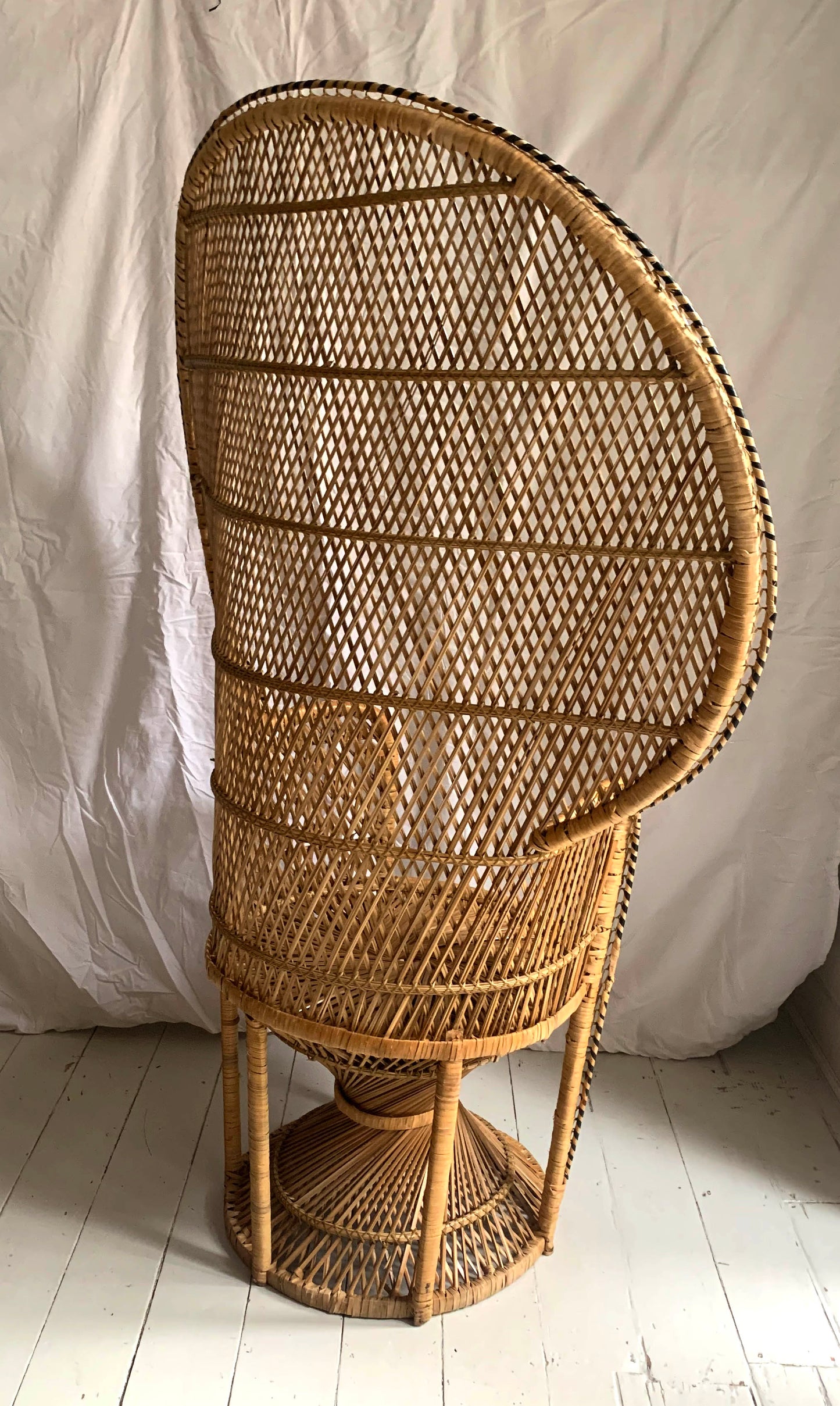 Vintage 1970s Large Rattan & Wicker Peacock Emmanuelle Chair with Twisted Base