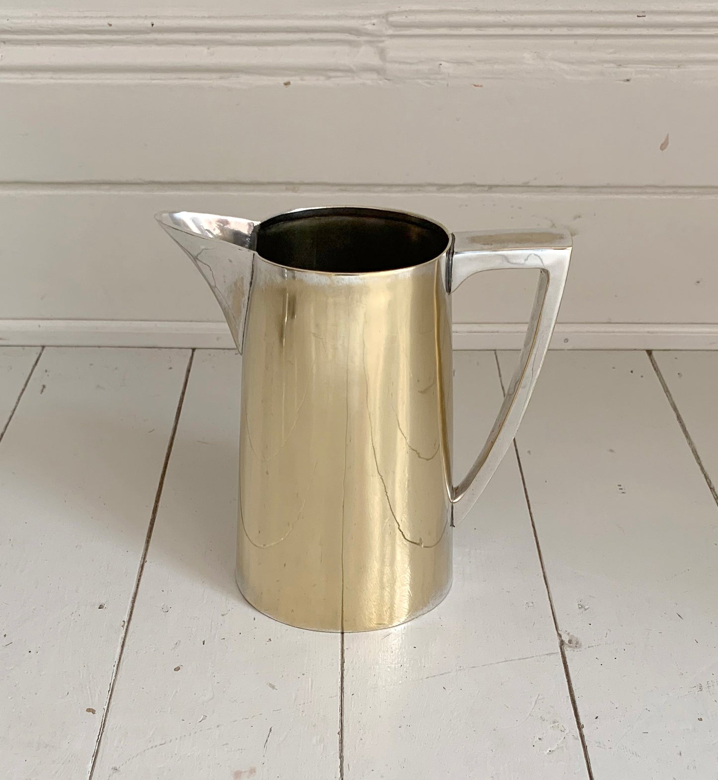 Large Vintage Silver Plated Art Deco Jug with Silver/Golden Patina