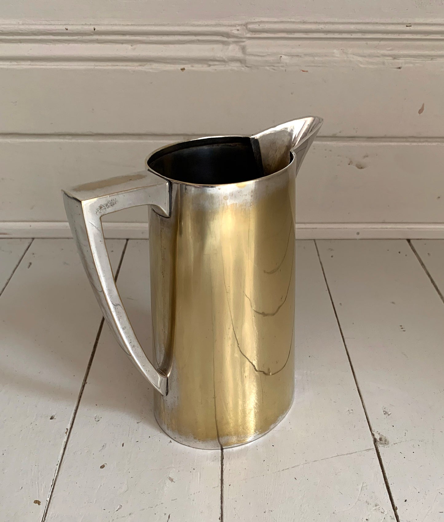 Large Vintage Silver Plated Art Deco Jug with Silver/Golden Patina