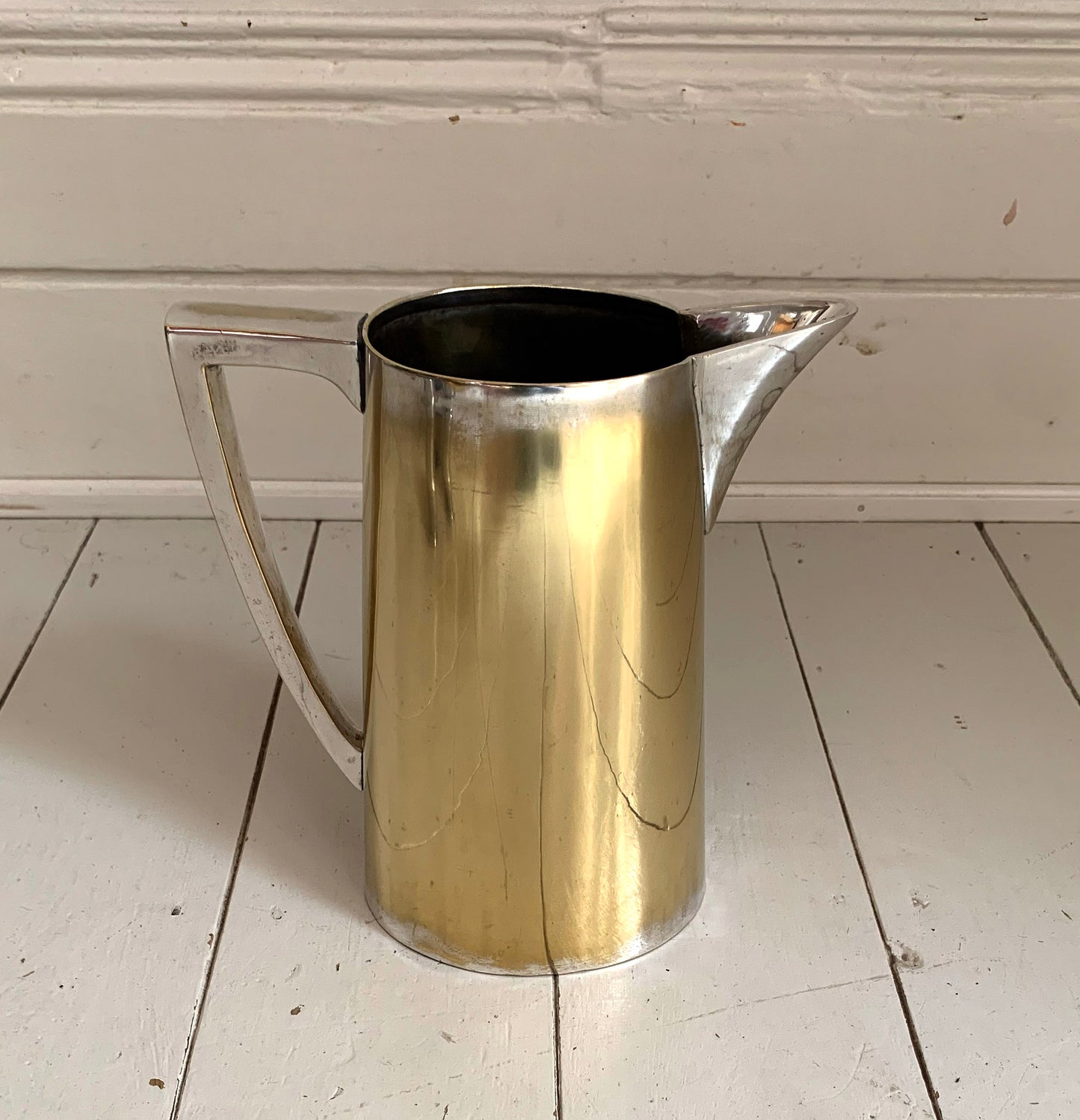 Large Vintage Silver Plated Art Deco Jug with Silver/Golden Patina