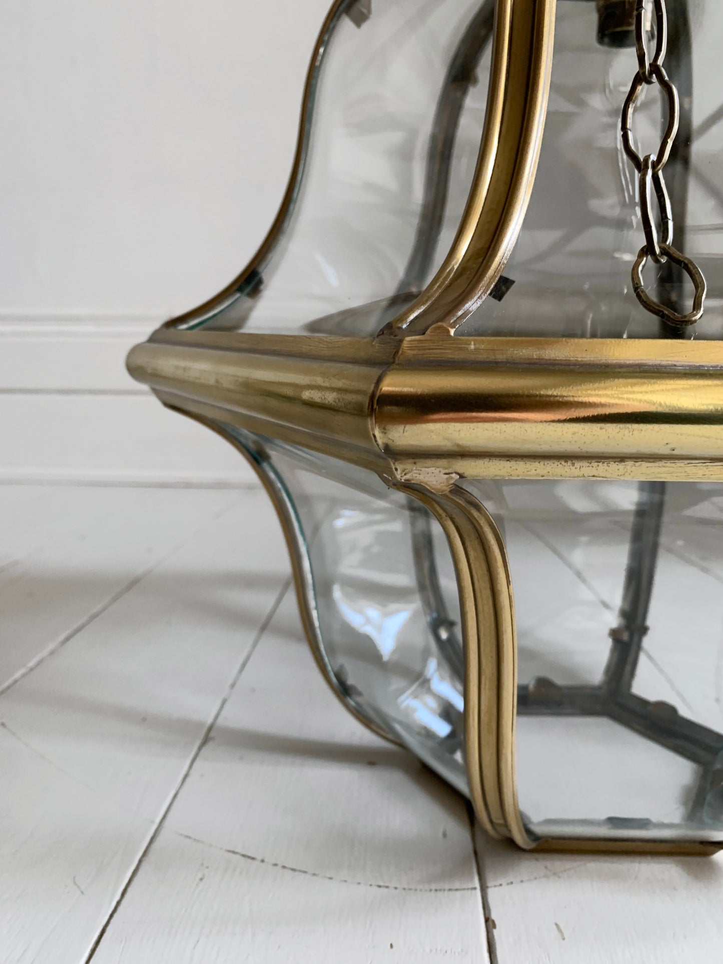 Stunning Brass with Curved Glass Antique lantern believed to be Italian 1920-30s