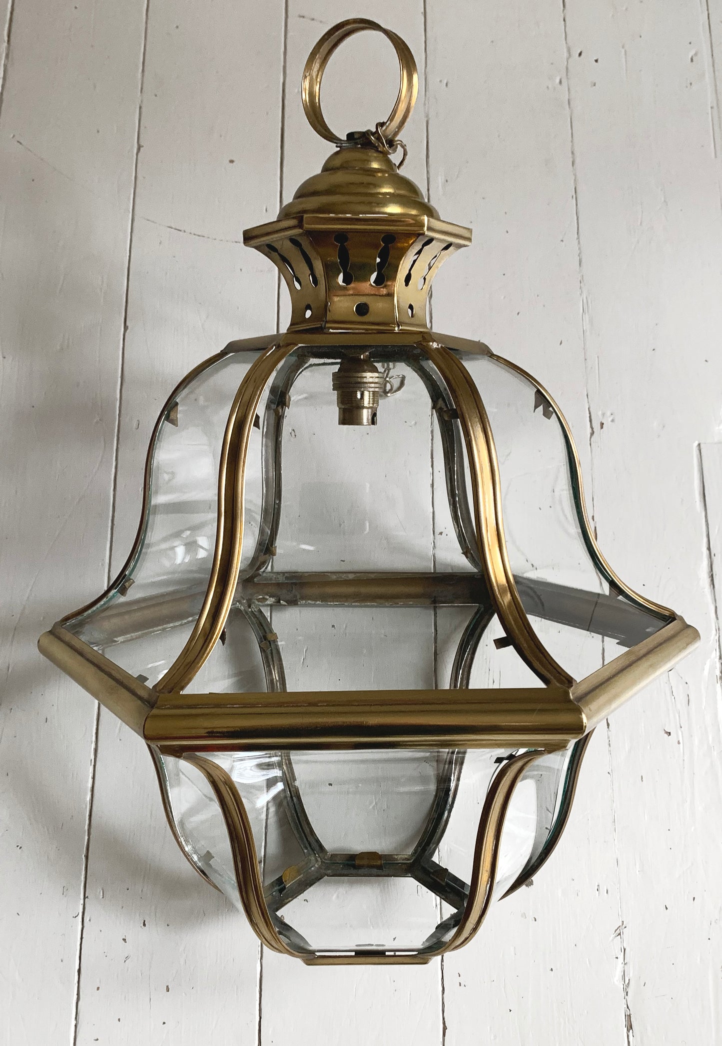 Stunning Brass with Curved Glass Antique lantern believed to be Italian 1920-30s