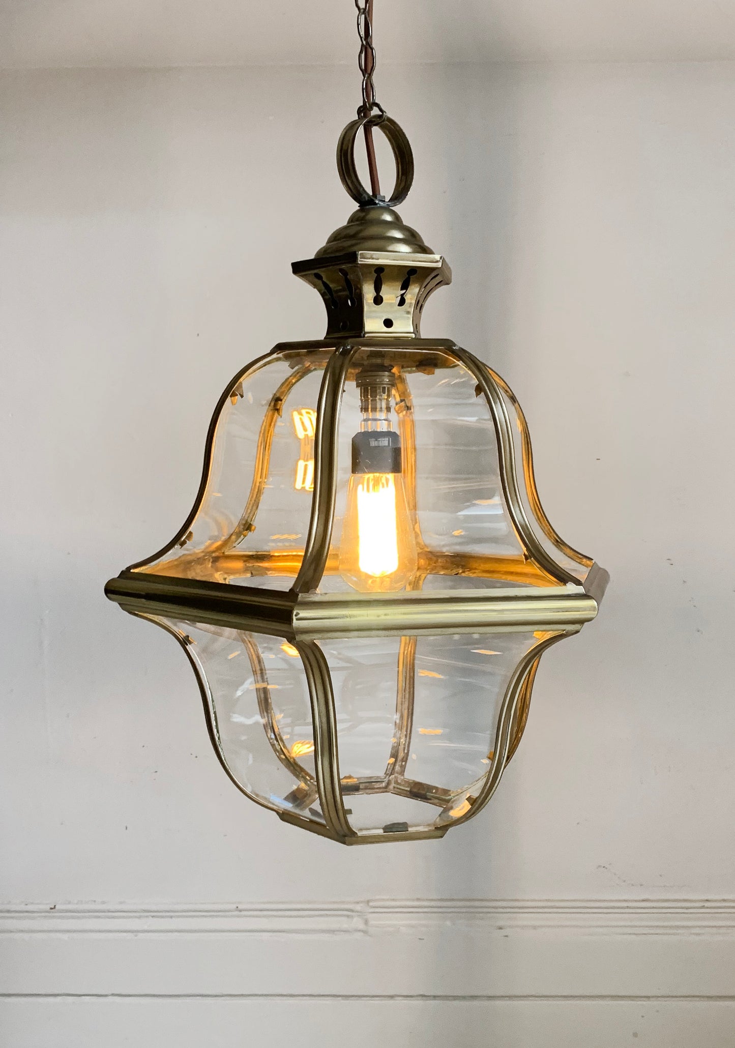 Stunning Brass with Curved Glass Antique lantern believed to be Italian 1920-30s