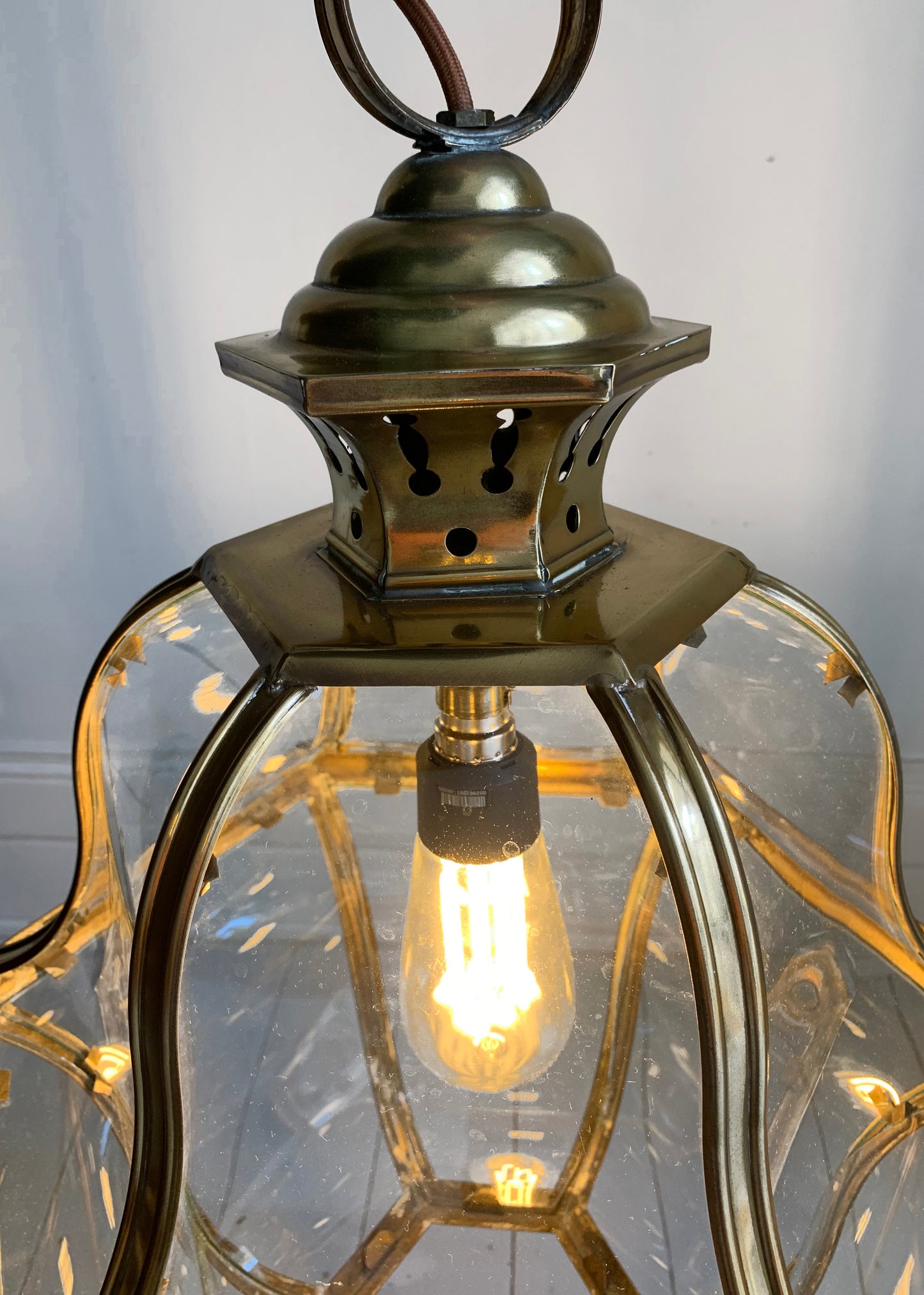 Stunning Brass with Curved Glass Antique lantern believed to be Italian 1920-30s
