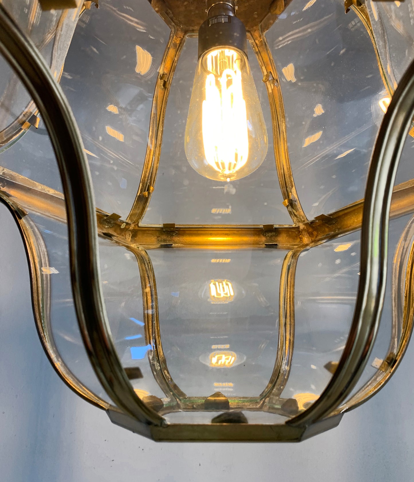 Stunning Brass with Curved Glass Antique lantern believed to be Italian 1920-30s