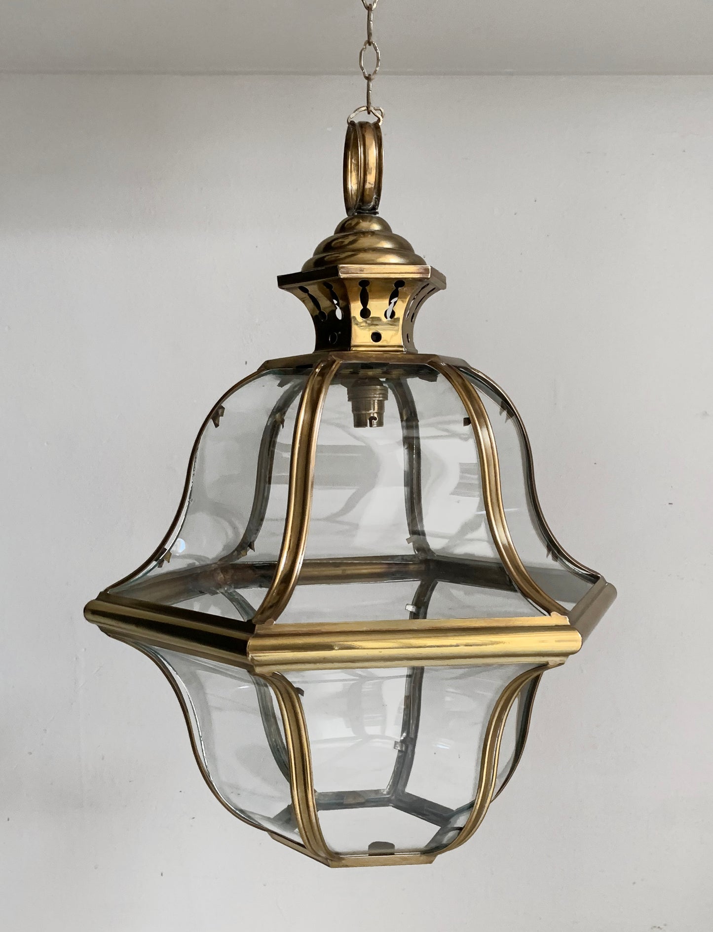 Stunning Brass with Curved Glass Antique lantern believed to be Italian 1920-30s