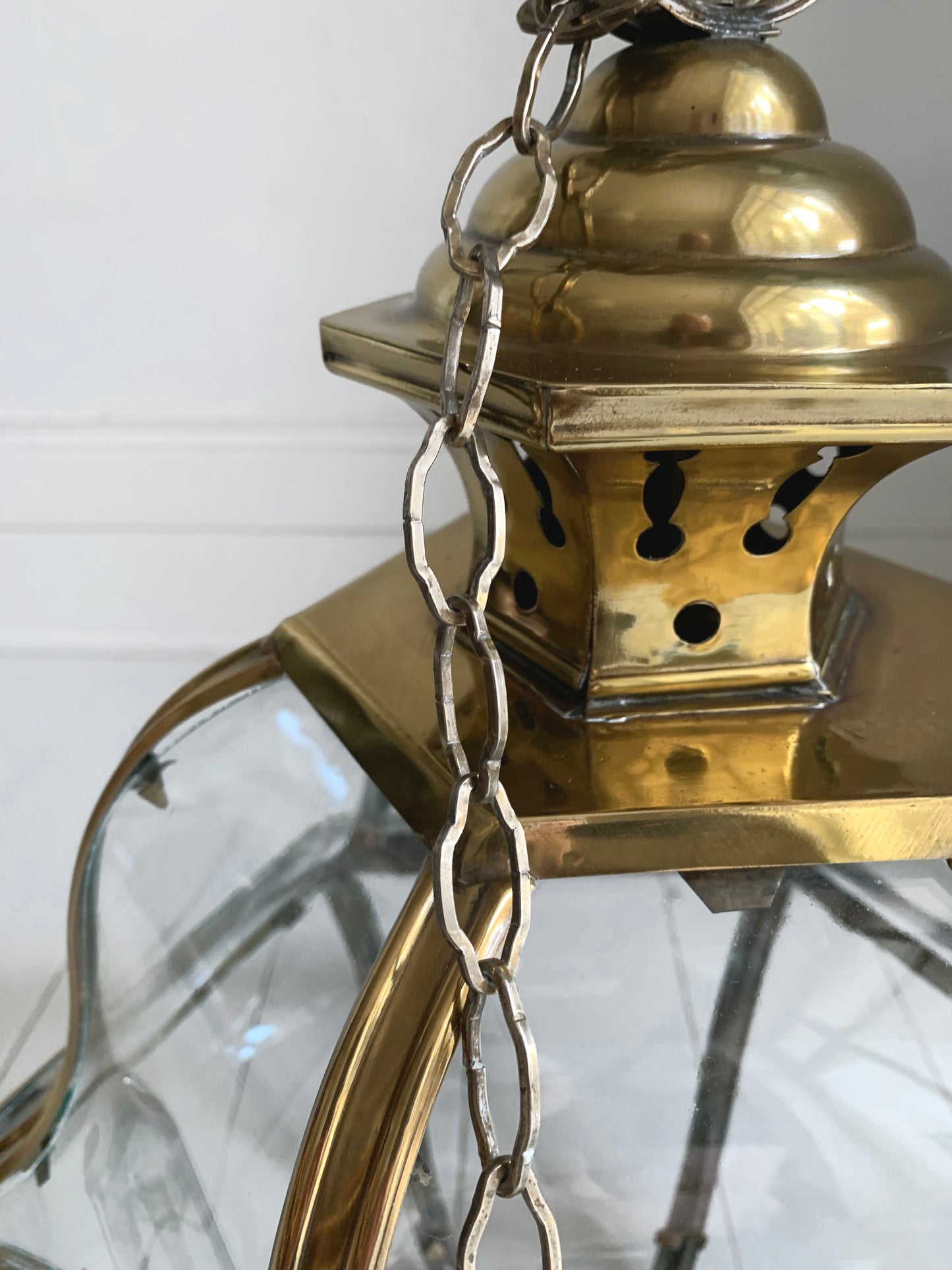 Stunning Brass with Curved Glass Antique lantern believed to be Italian 1920-30s