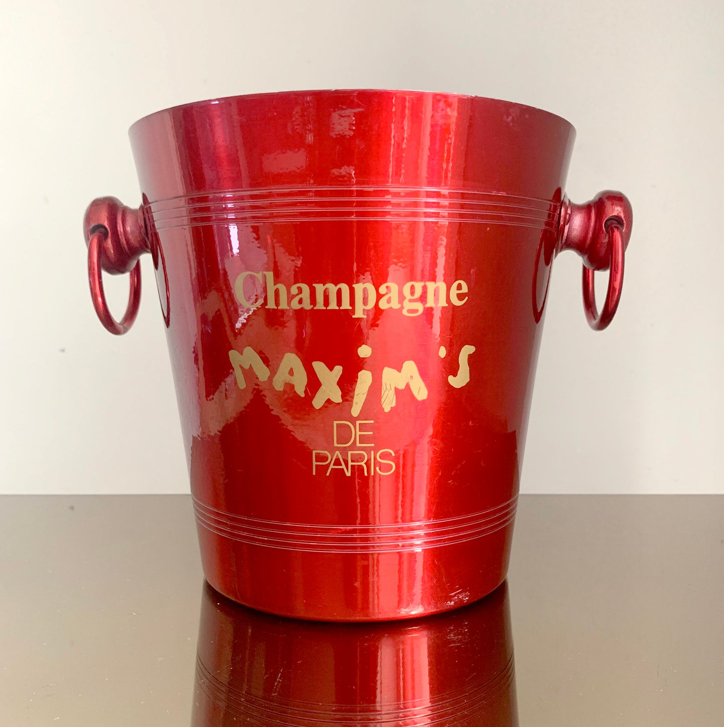 Vintage French 'Maxim's De Paris' Red Metal Champagne Ice Bucket