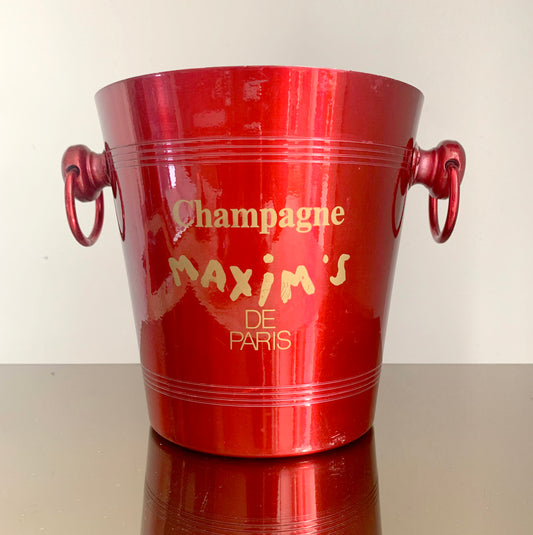 Vintage French 'Maxim's De Paris' Red Metal Champagne Ice Bucket