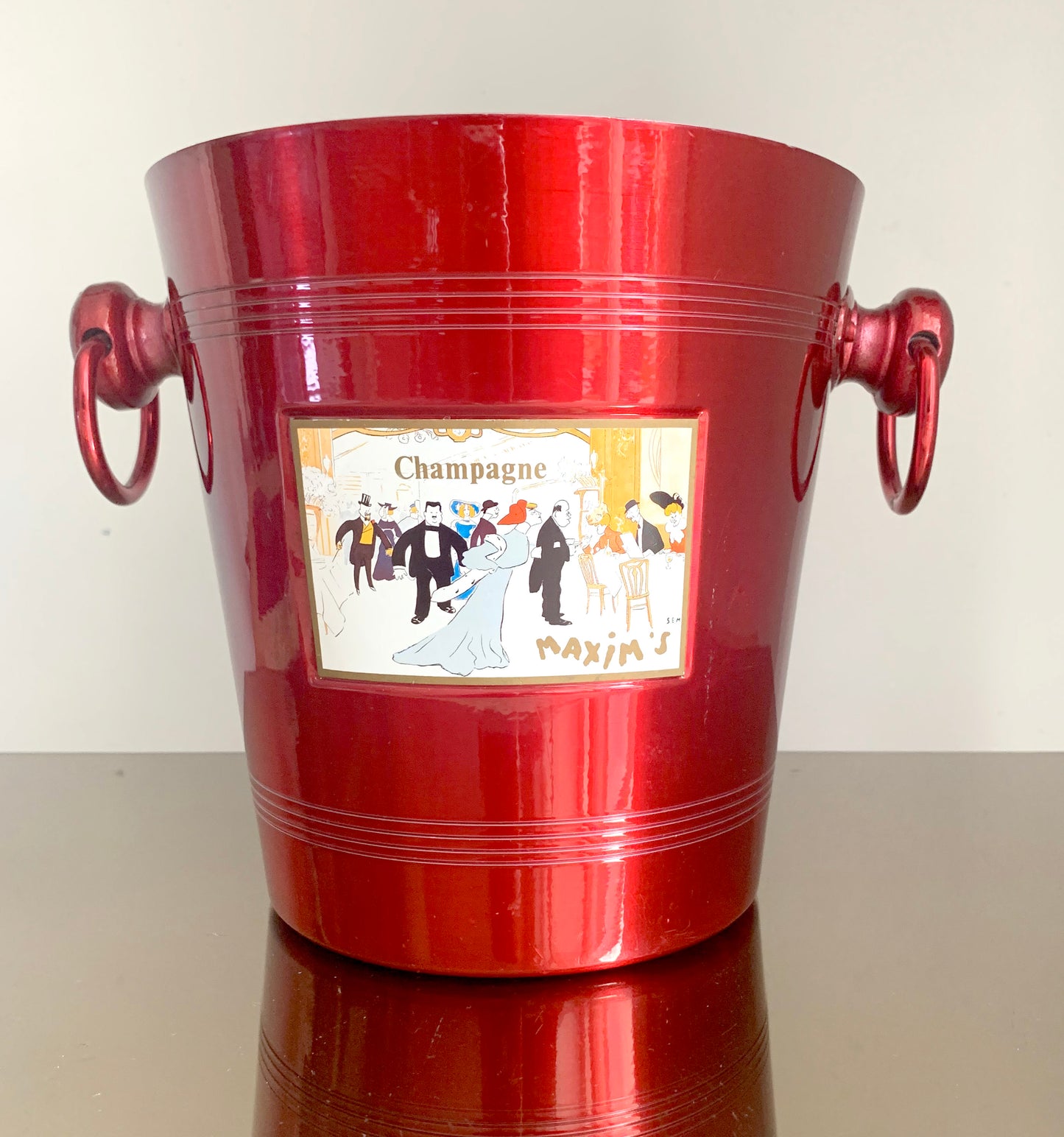 Vintage French 'Maxim's De Paris' Red Metal Champagne Ice Bucket