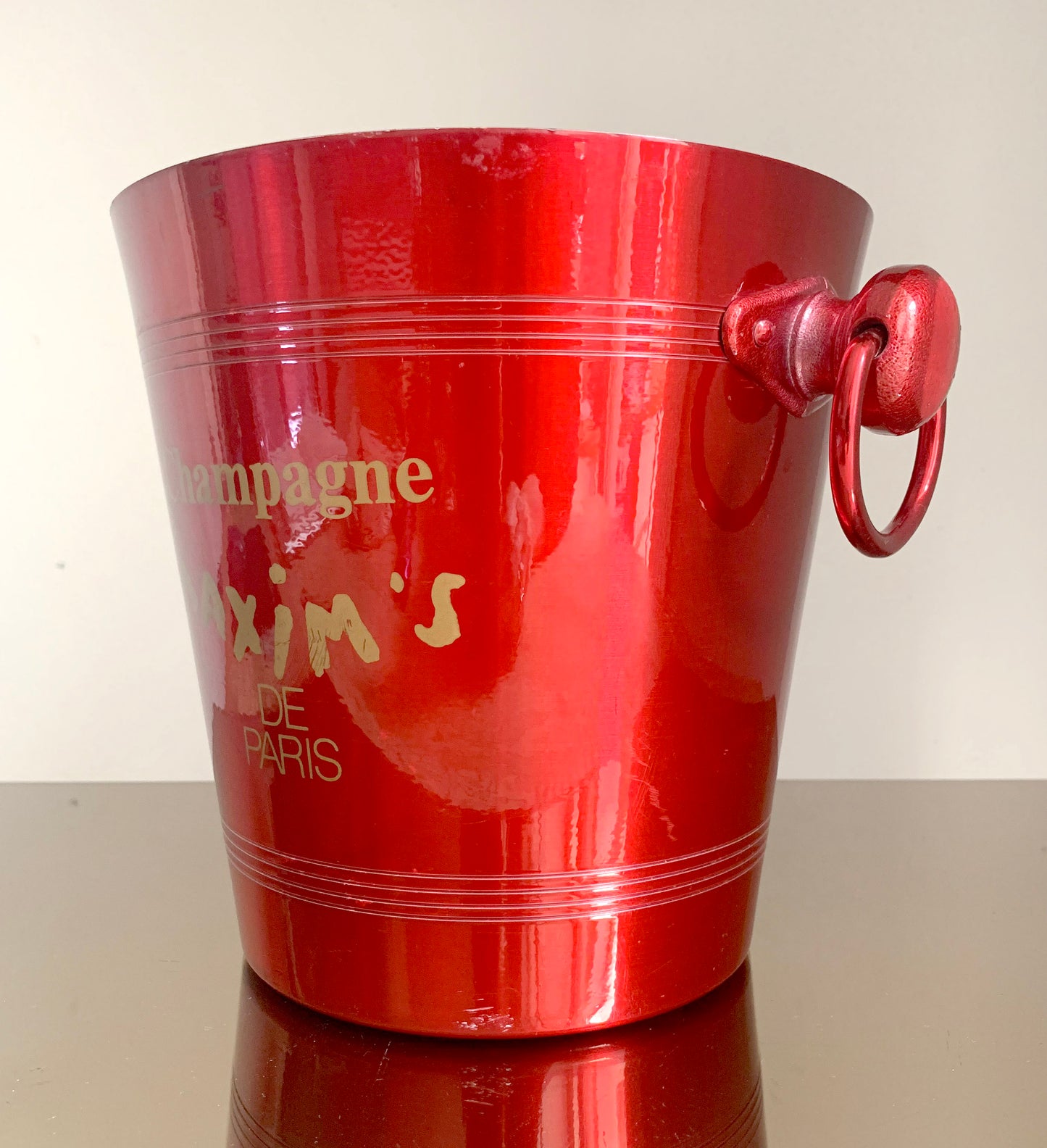 Vintage French 'Maxim's De Paris' Red Metal Champagne Ice Bucket