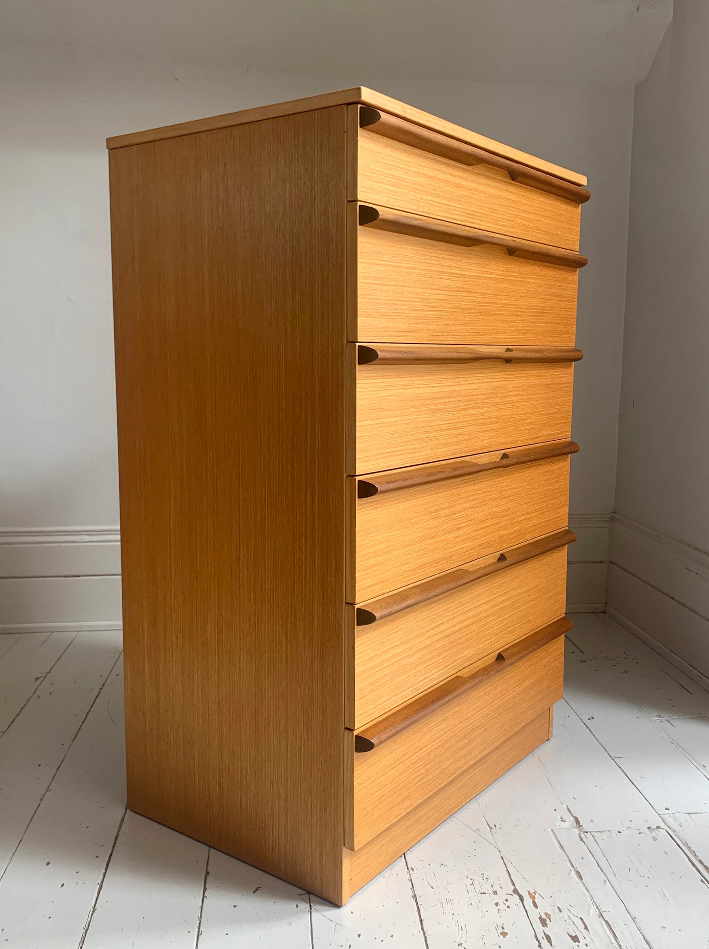 Mid Century Teak Six Drawer Chest of Drawers attributed to Avalon Furniture