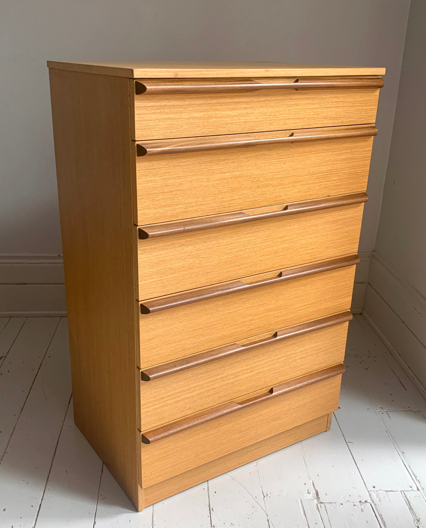 Mid Century Teak Six Drawer Chest of Drawers attributed to Avalon Furniture