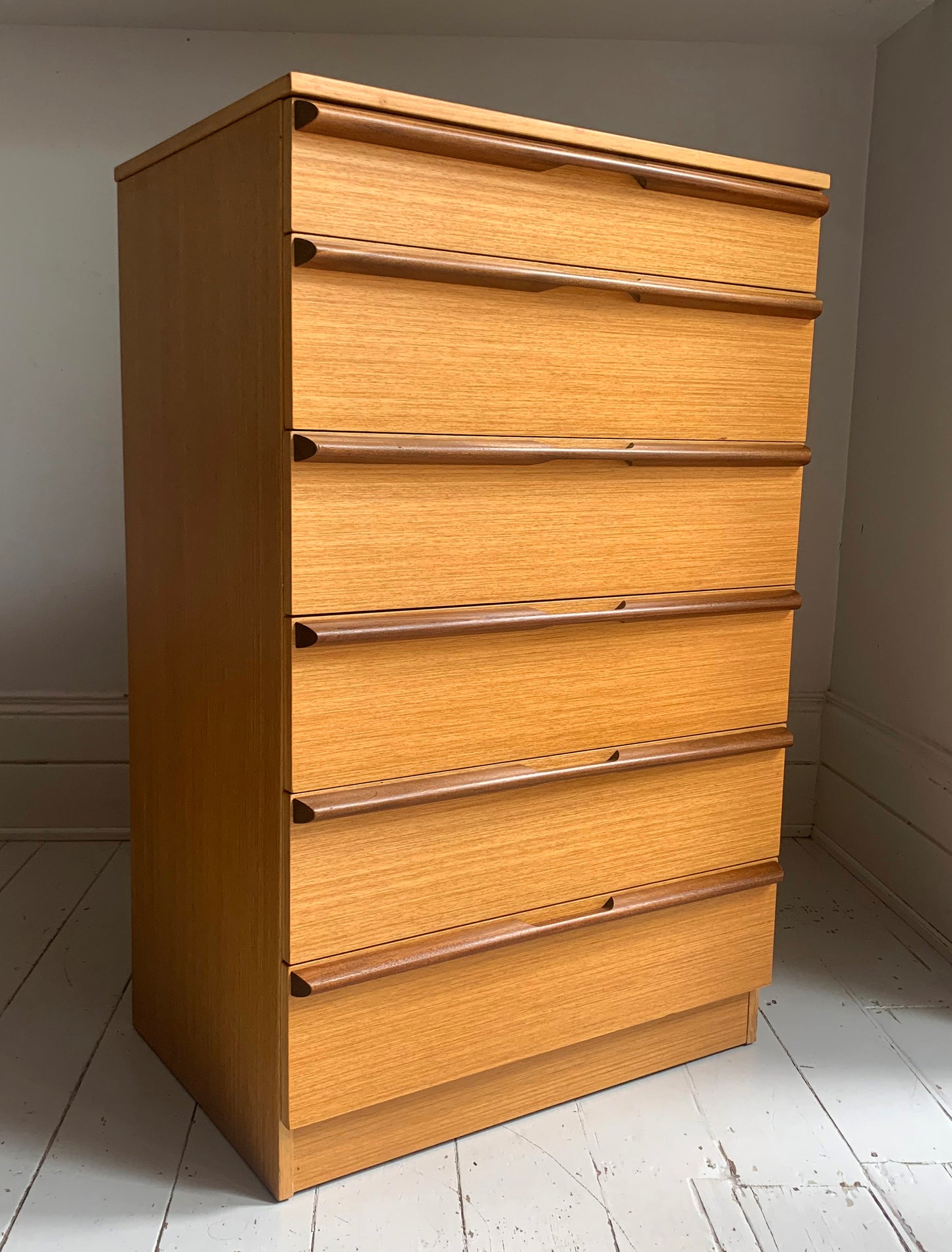 Mid Century Teak Six Drawer Chest of Drawers attributed to Avalon Furniture
