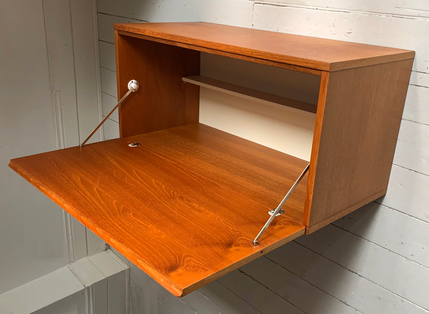 Mid Century Teak Beaver & Tapley 33 Wall Mounted Bureau / Desk / Cabinet