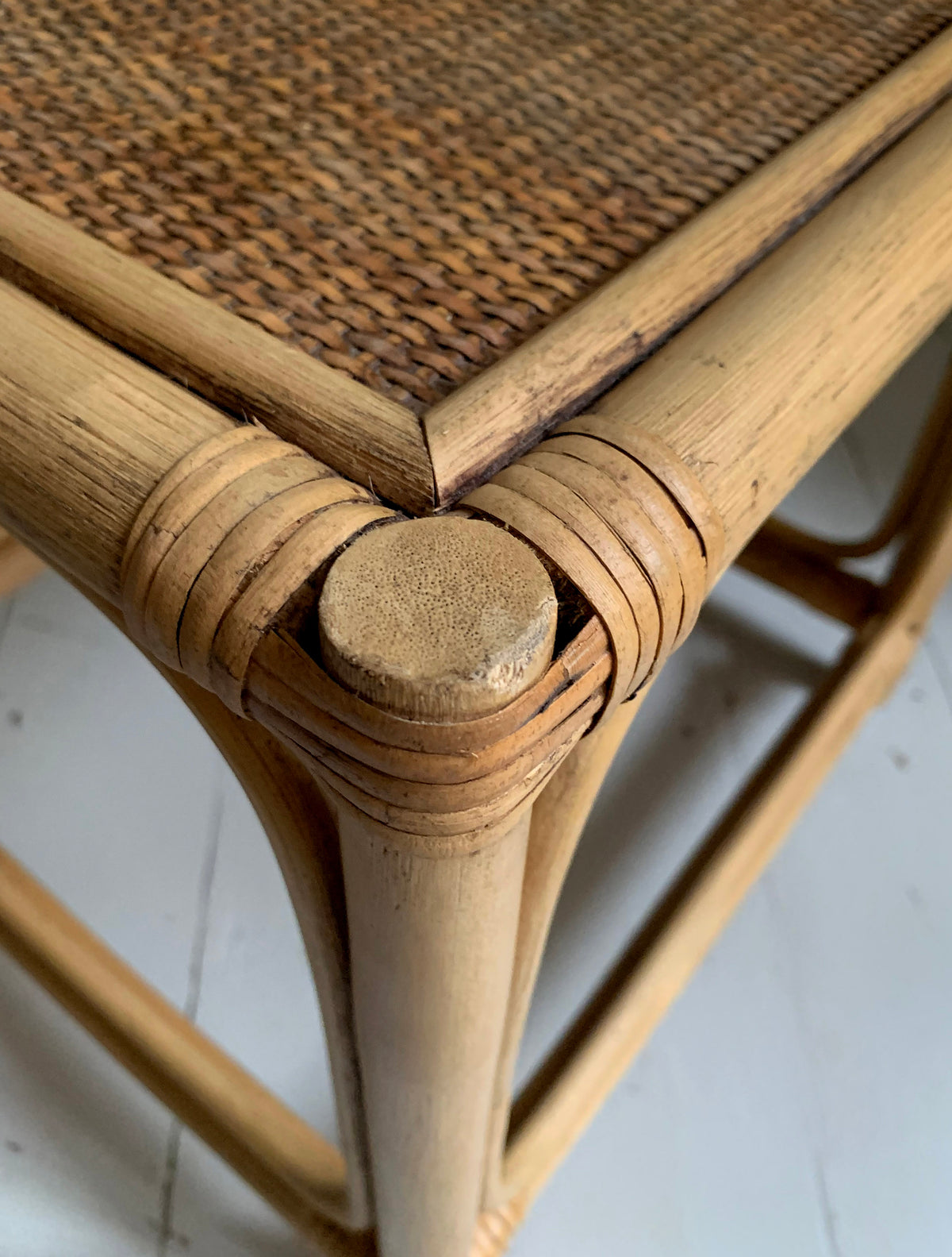 Mid Century Set of Three Cane & Rattan Cube Nesting Tables