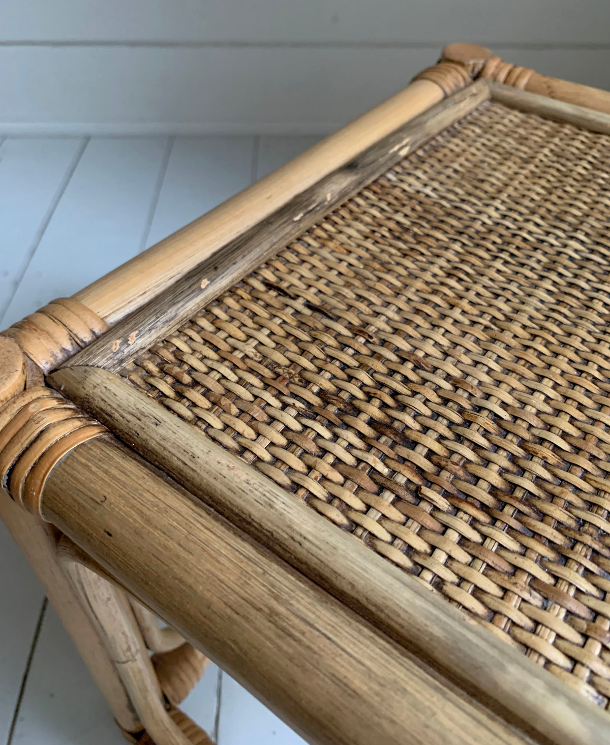 Mid Century Set of Three Cane & Rattan Cube Nesting Tables