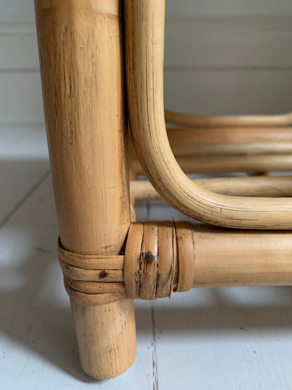 Mid Century Set of Three Cane & Rattan Cube Nesting Tables
