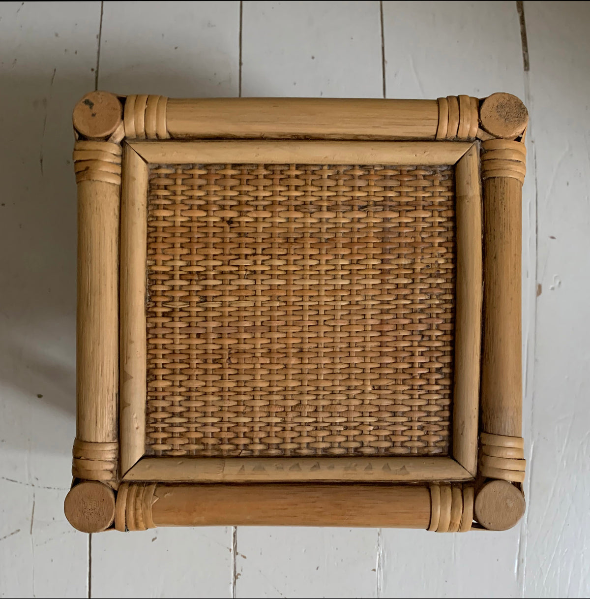 Mid Century Set of Three Cane & Rattan Cube Nesting Tables