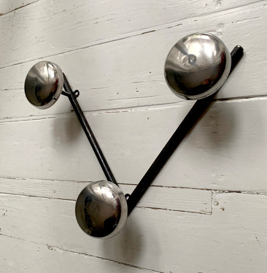 Mid Century Chrome & Black Vintage Industrial Three Hook Wall Mounted Coat Rack