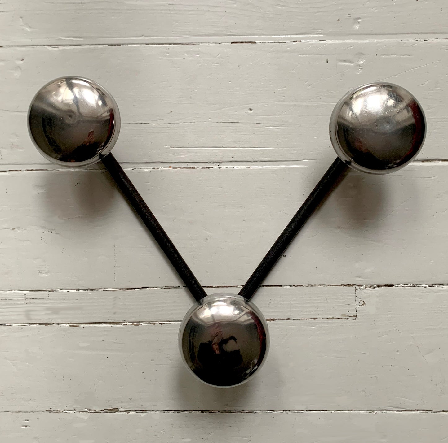 Mid Century Chrome & Black Vintage Industrial Three Hook Wall Mounted Coat Rack