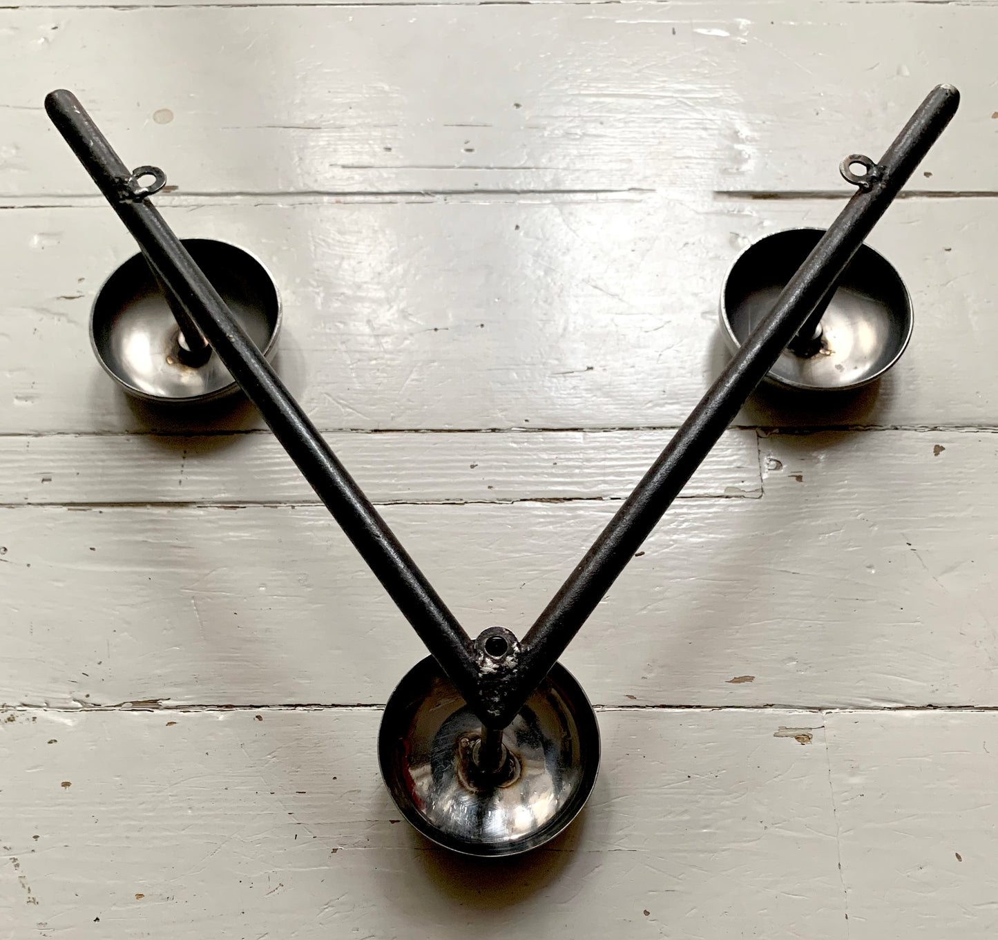 Mid Century Chrome & Black Vintage Industrial Three Hook Wall Mounted Coat Rack