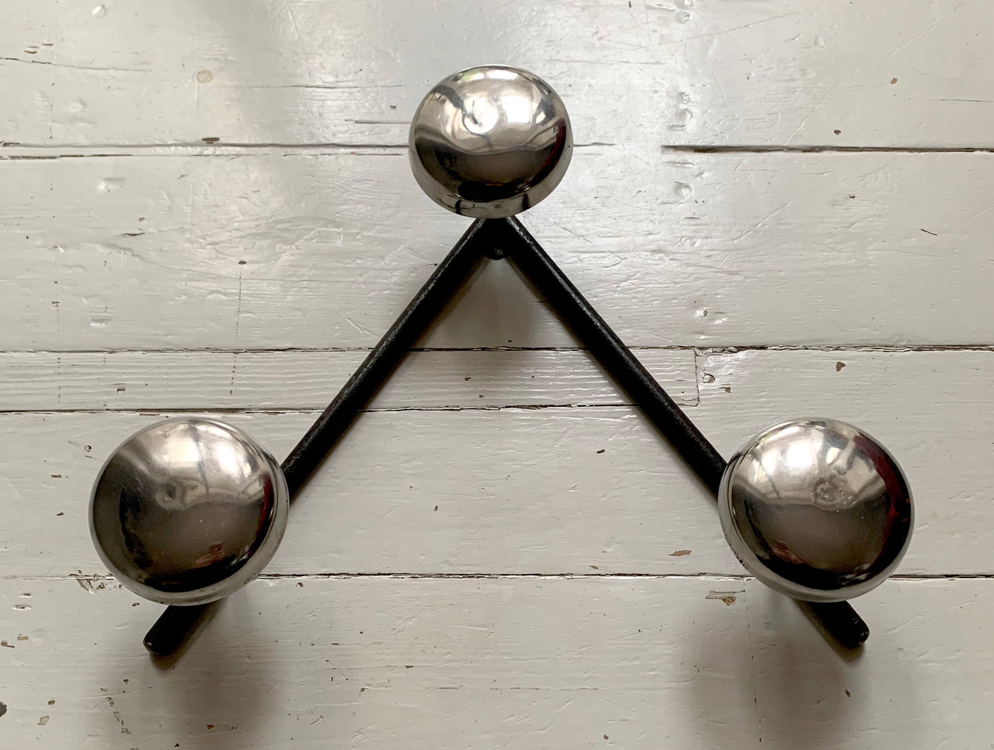 Mid Century Chrome & Black Vintage Industrial Three Hook Wall Mounted Coat Rack