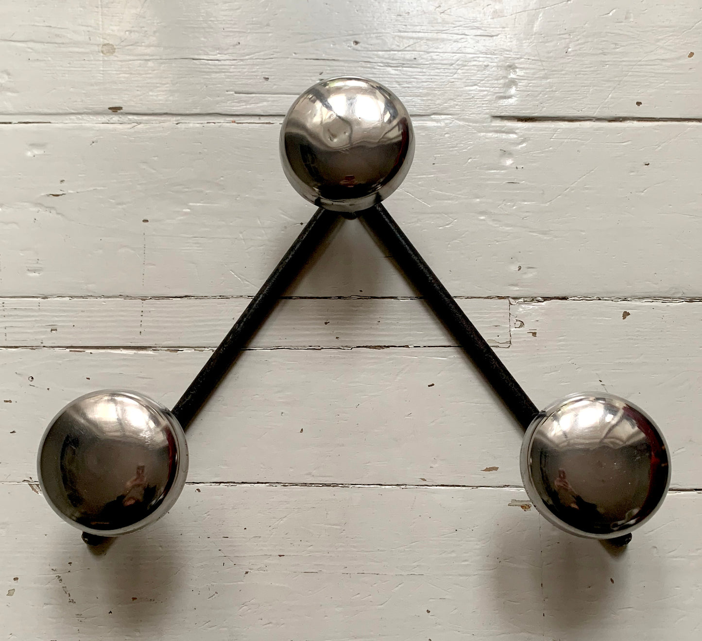 Mid Century Chrome & Black Vintage Industrial Three Hook Wall Mounted Coat Rack