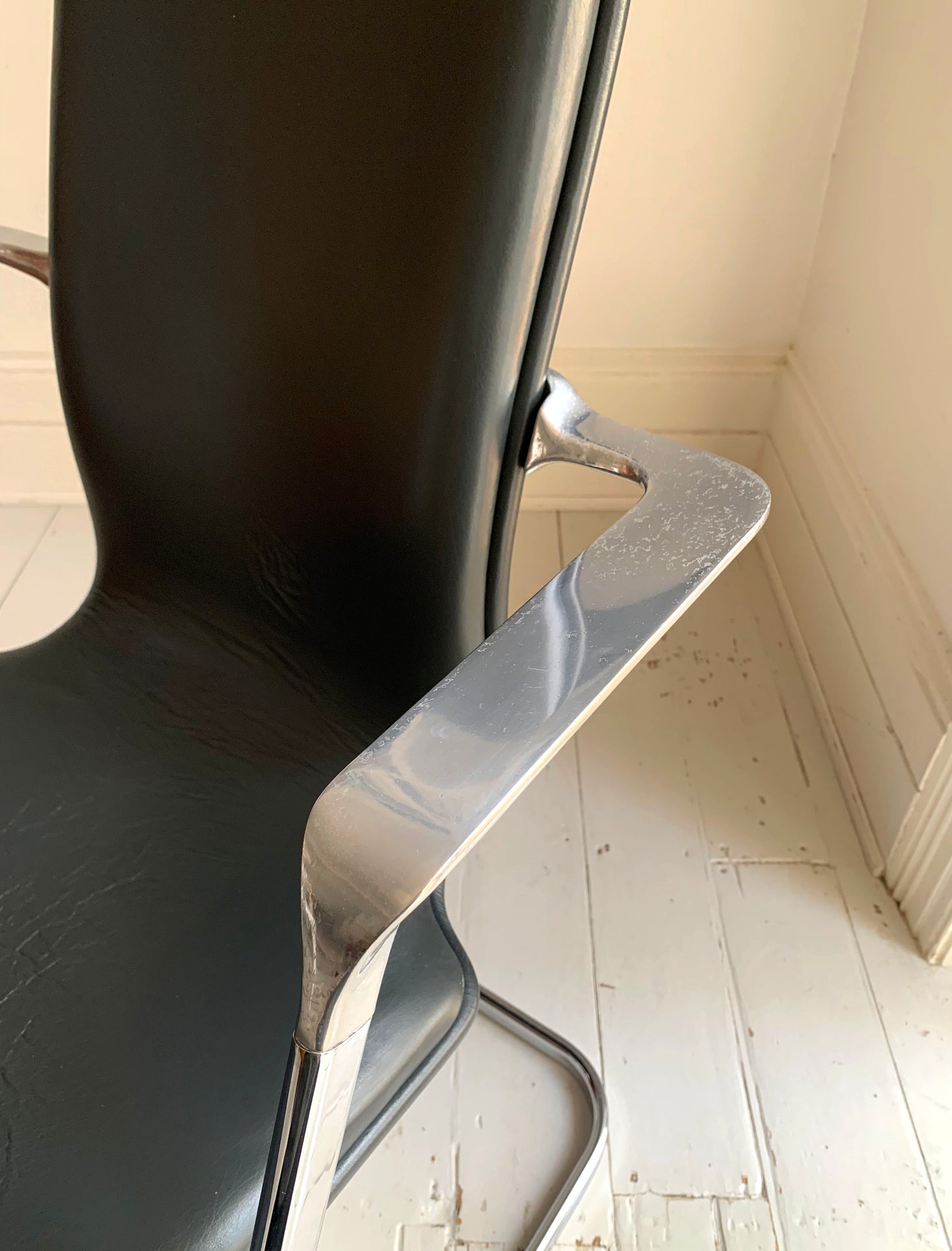 Vintage Mid Century Frederick Scott for Hille Cantilever Dark Grey Leather Office/Dining Chair