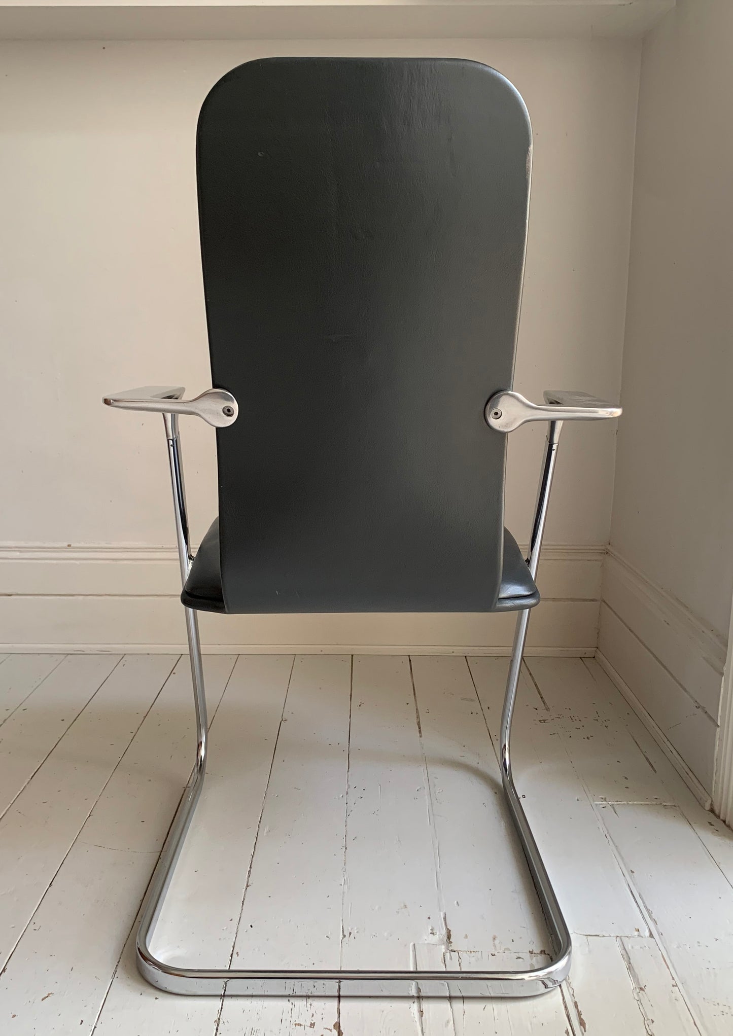 Vintage Mid Century Frederick Scott for Hille Cantilever Dark Grey Leather Office/Dining Chair