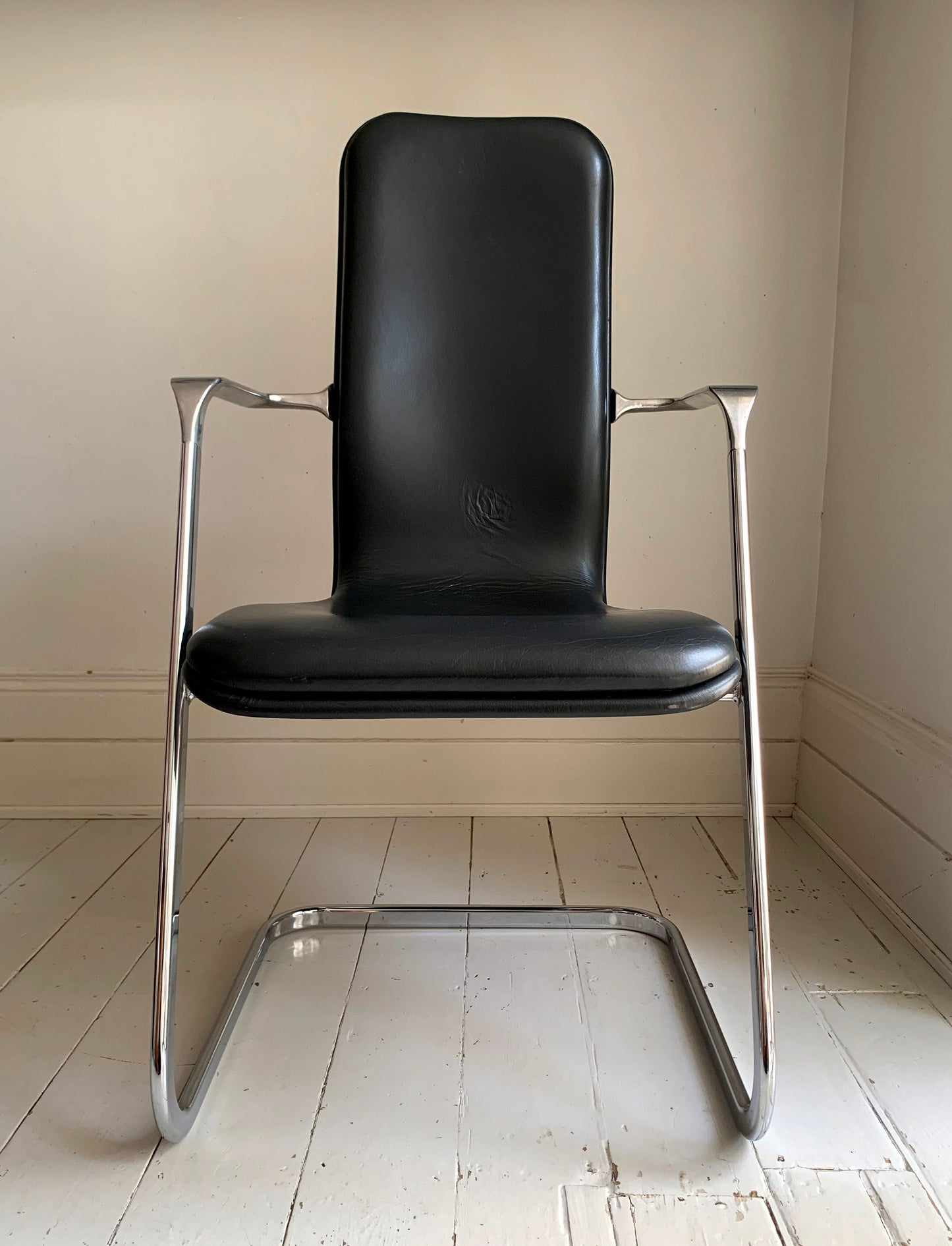 Vintage Mid Century Frederick Scott for Hille Cantilever Dark Grey Leather Office/Dining Chair