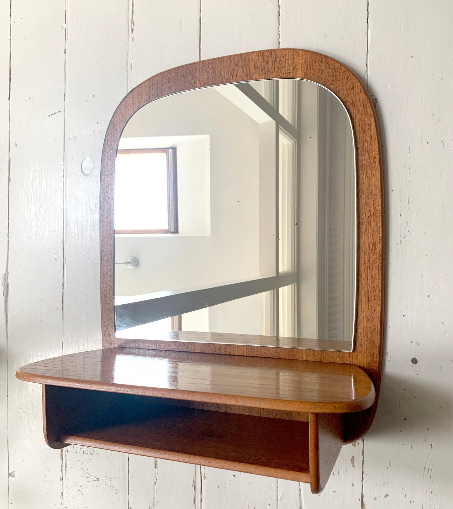 Mid Century Vintage Teak Console / Hallway Mirror with Shelf