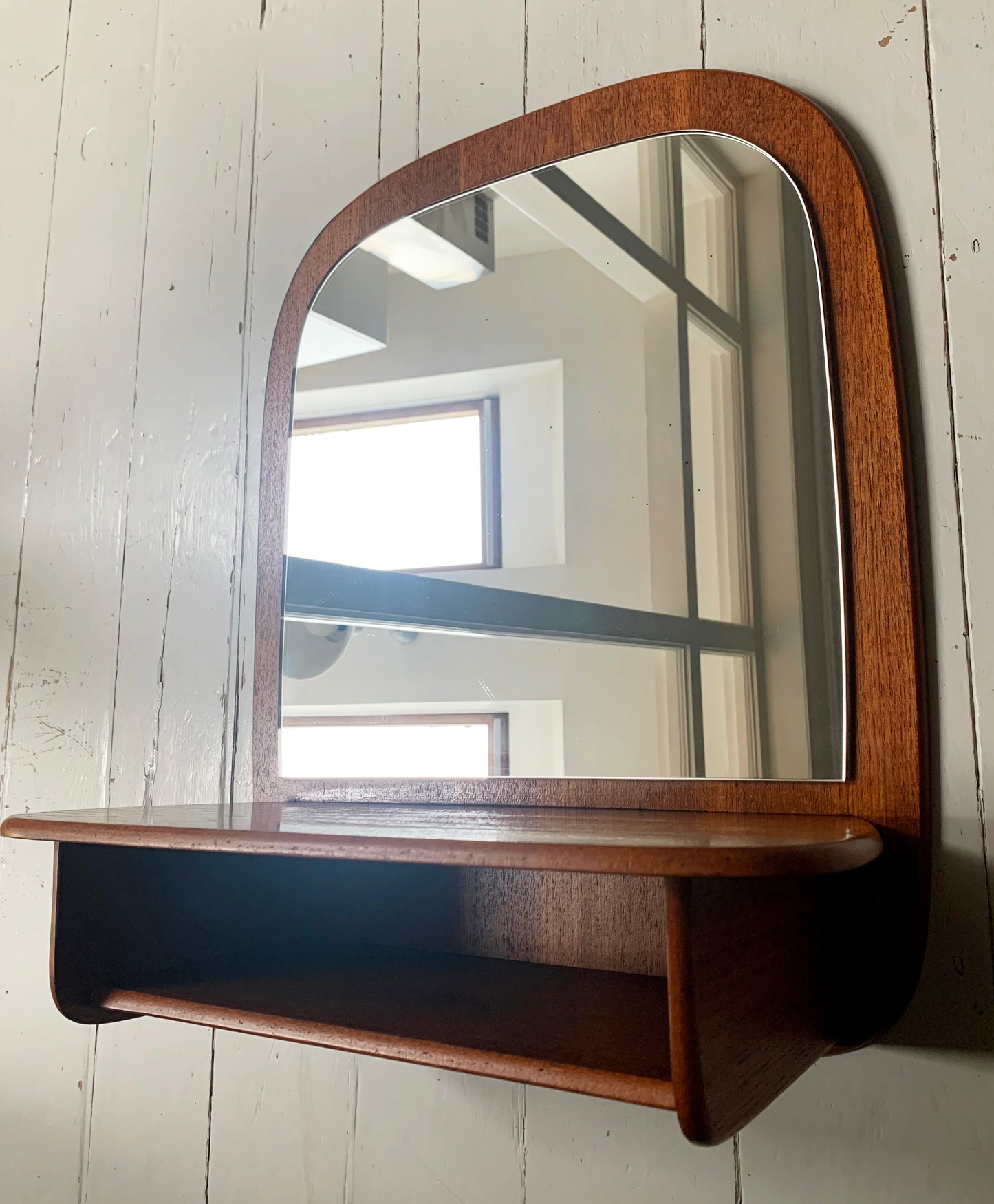 Mid Century Vintage Teak Console / Hallway Mirror with Shelf