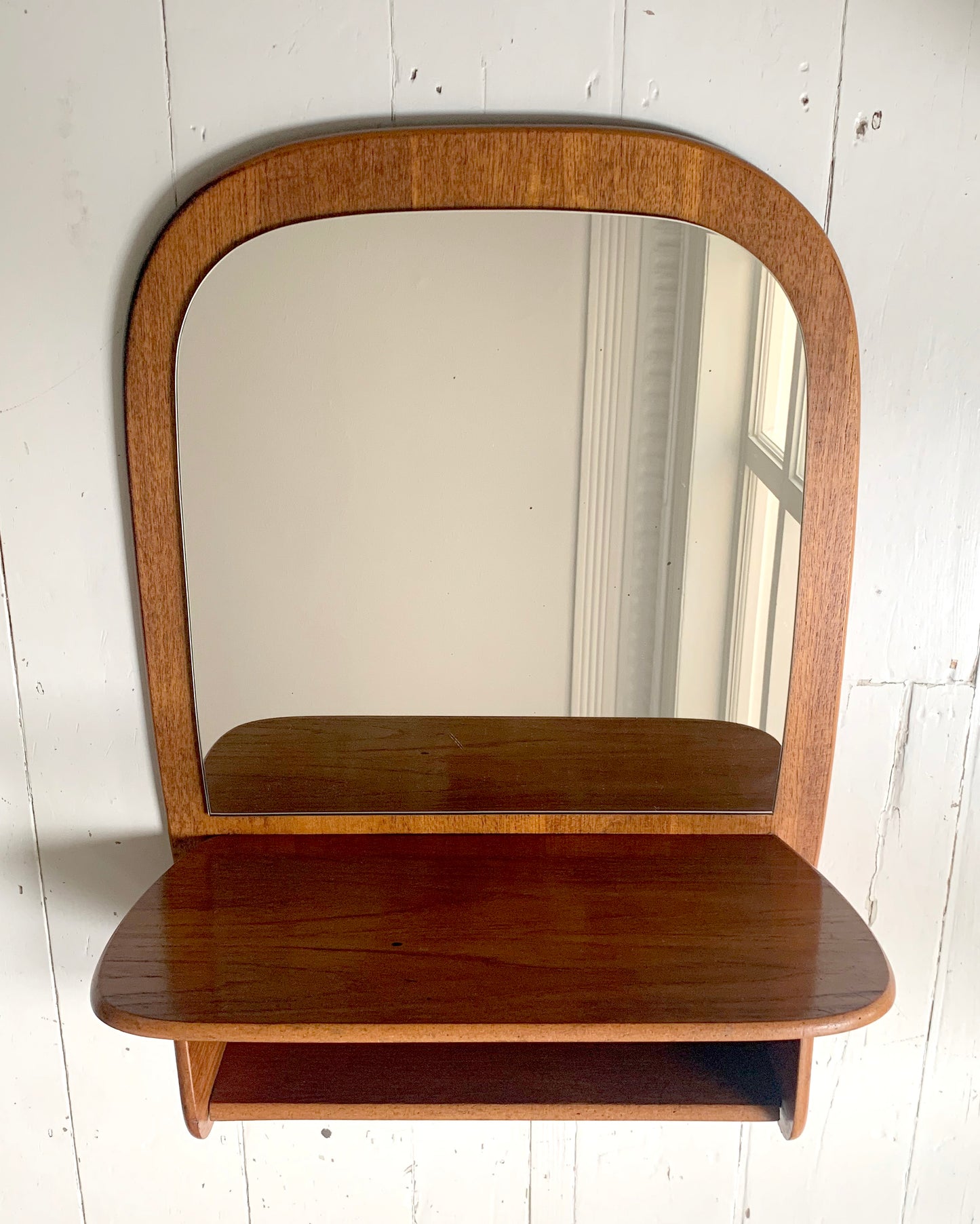 Mid Century Vintage Teak Console / Hallway Mirror with Shelf