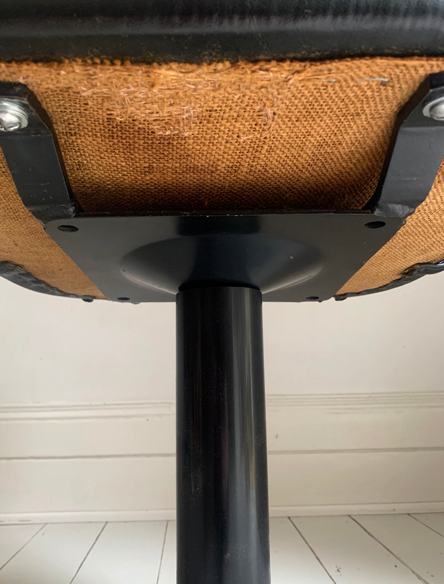 Mid Century Modern Black Vinyl Swivel Office / Dining Chair on Steel Legs