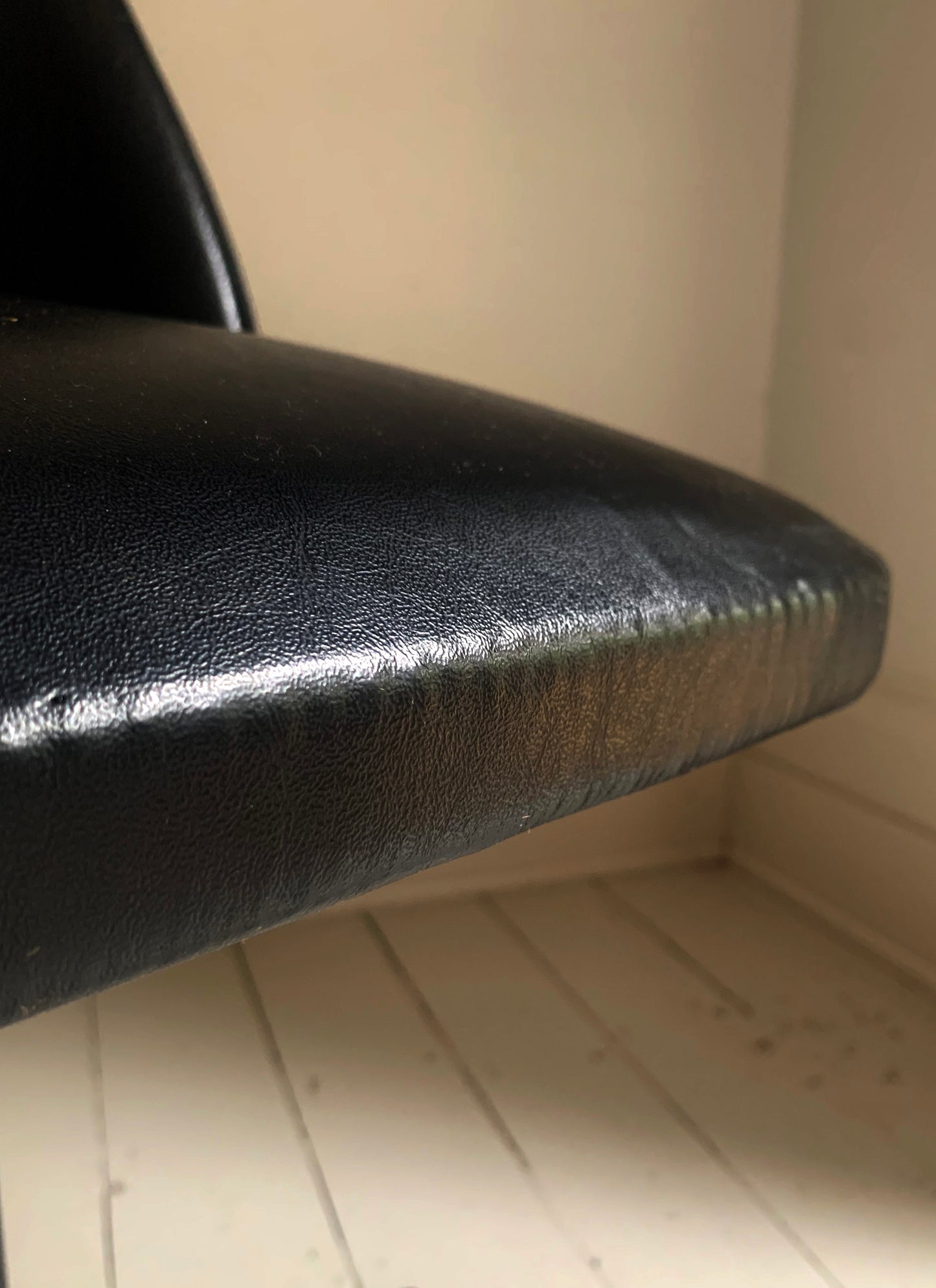 Mid Century Modern Black Vinyl Swivel Office / Dining Chair on Steel Legs
