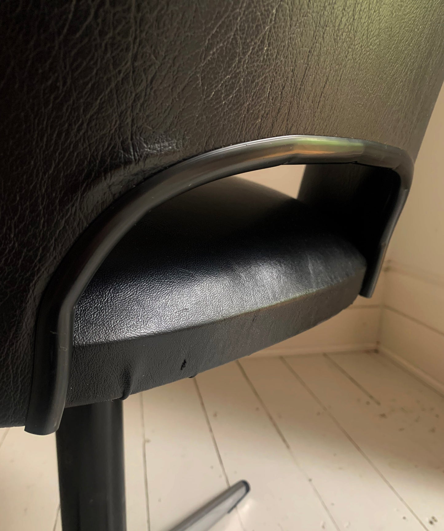 Mid Century Modern Black Vinyl Swivel Office / Dining Chair on Steel Legs