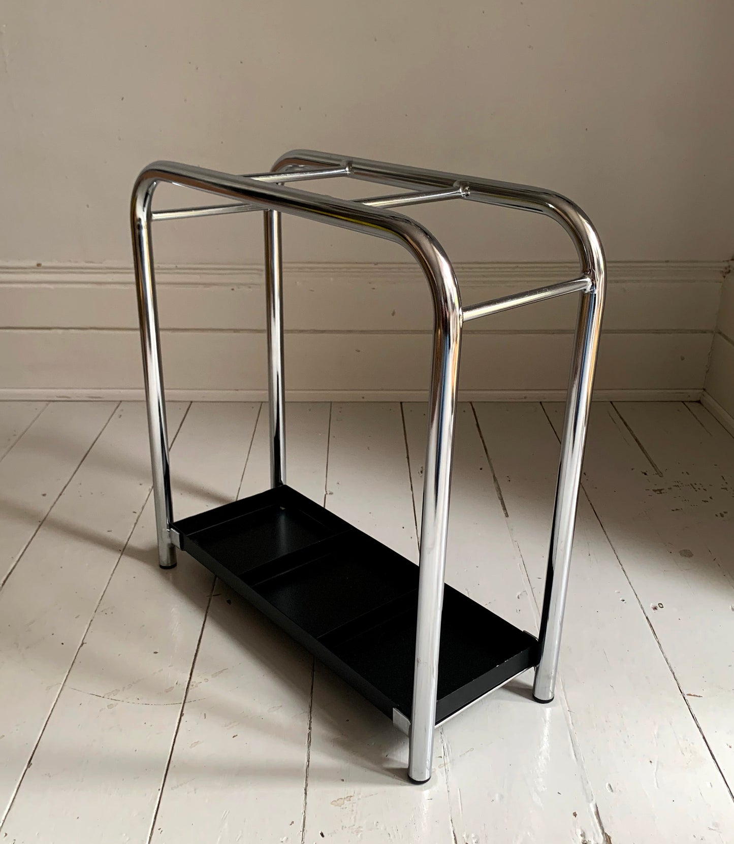 Mid Century Modern, Bauhaus Style Tubular Chrome & Steel Umbrella Stand