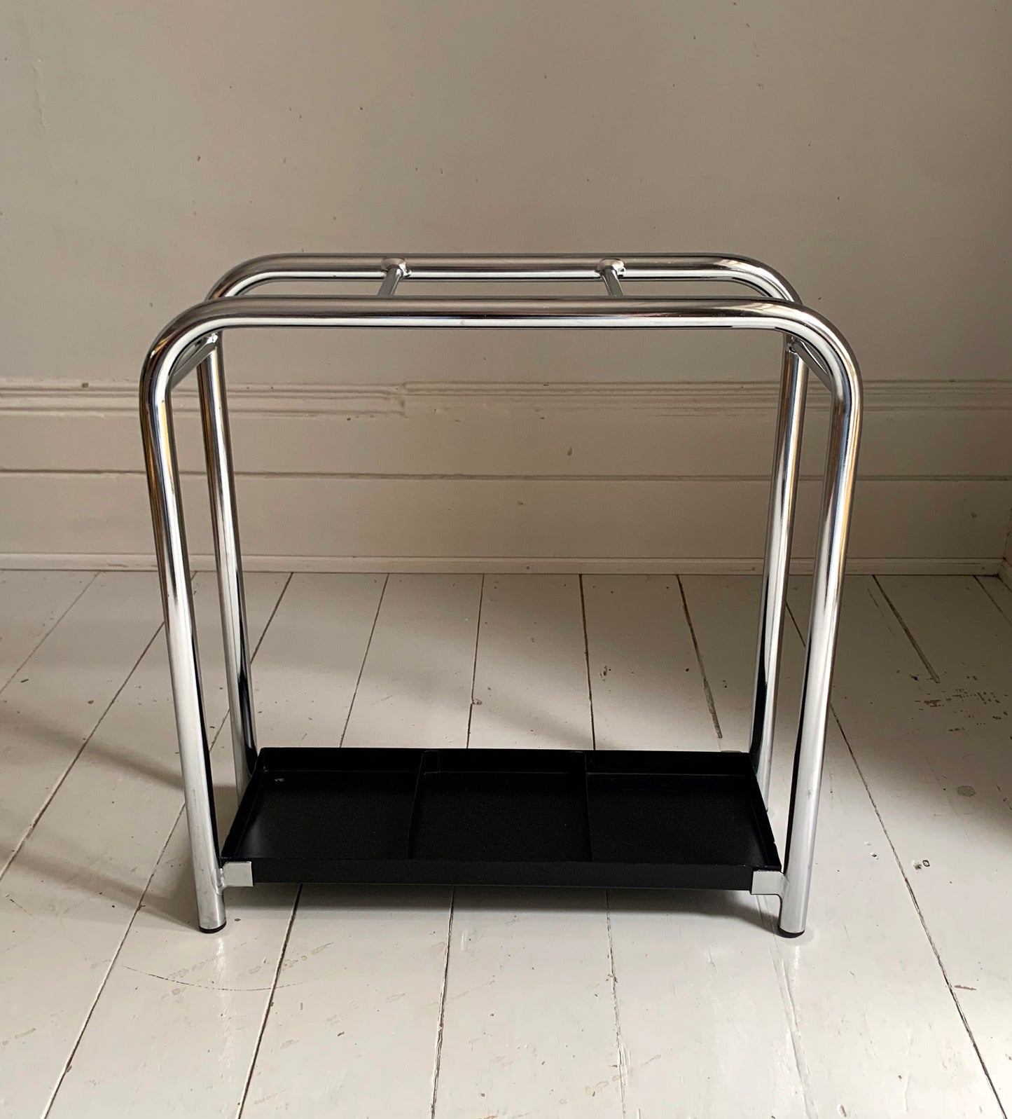Mid Century Modern, Bauhaus Style Tubular Chrome & Steel Umbrella Stand