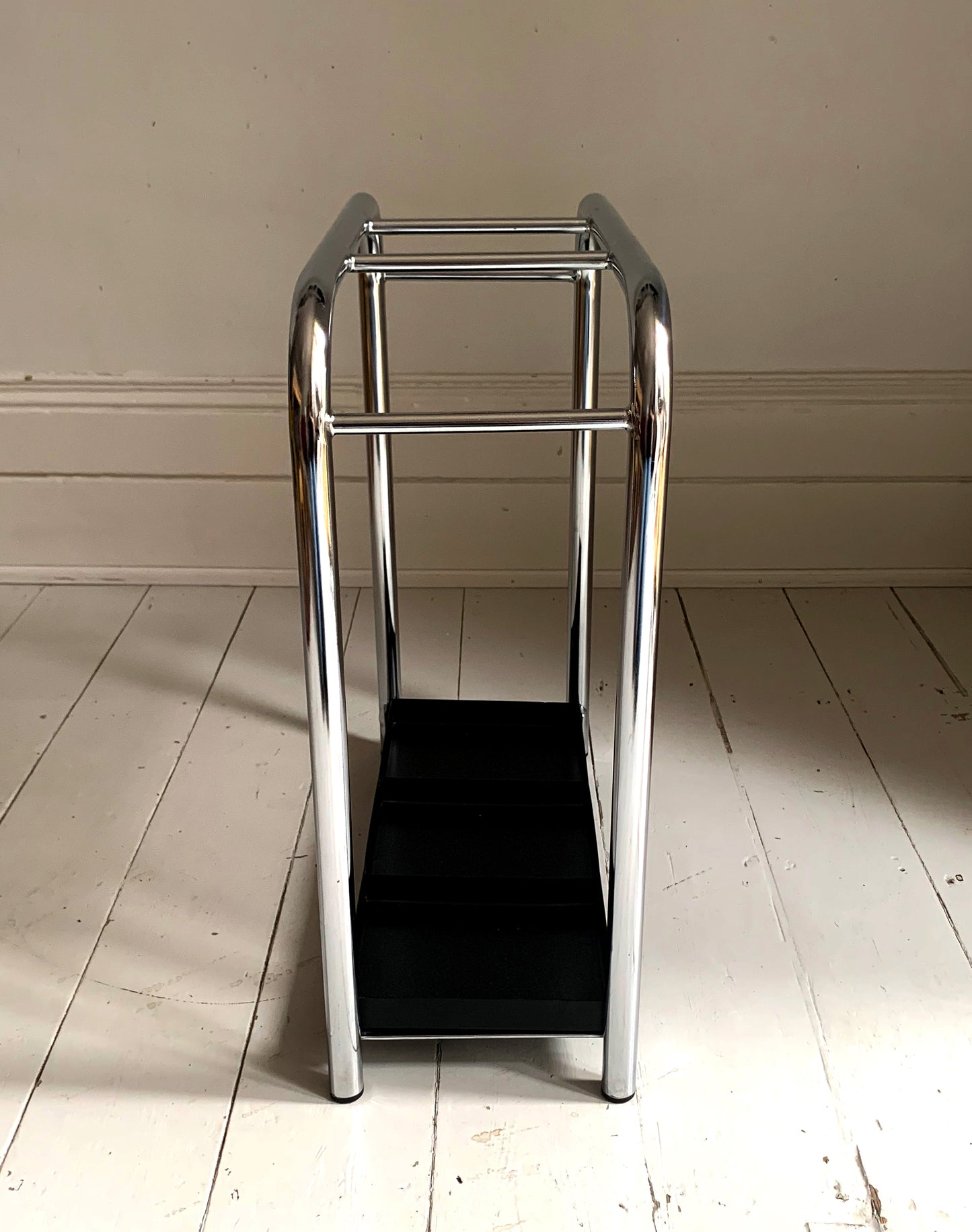 Mid Century Modern, Bauhaus Style Tubular Chrome & Steel Umbrella Stand