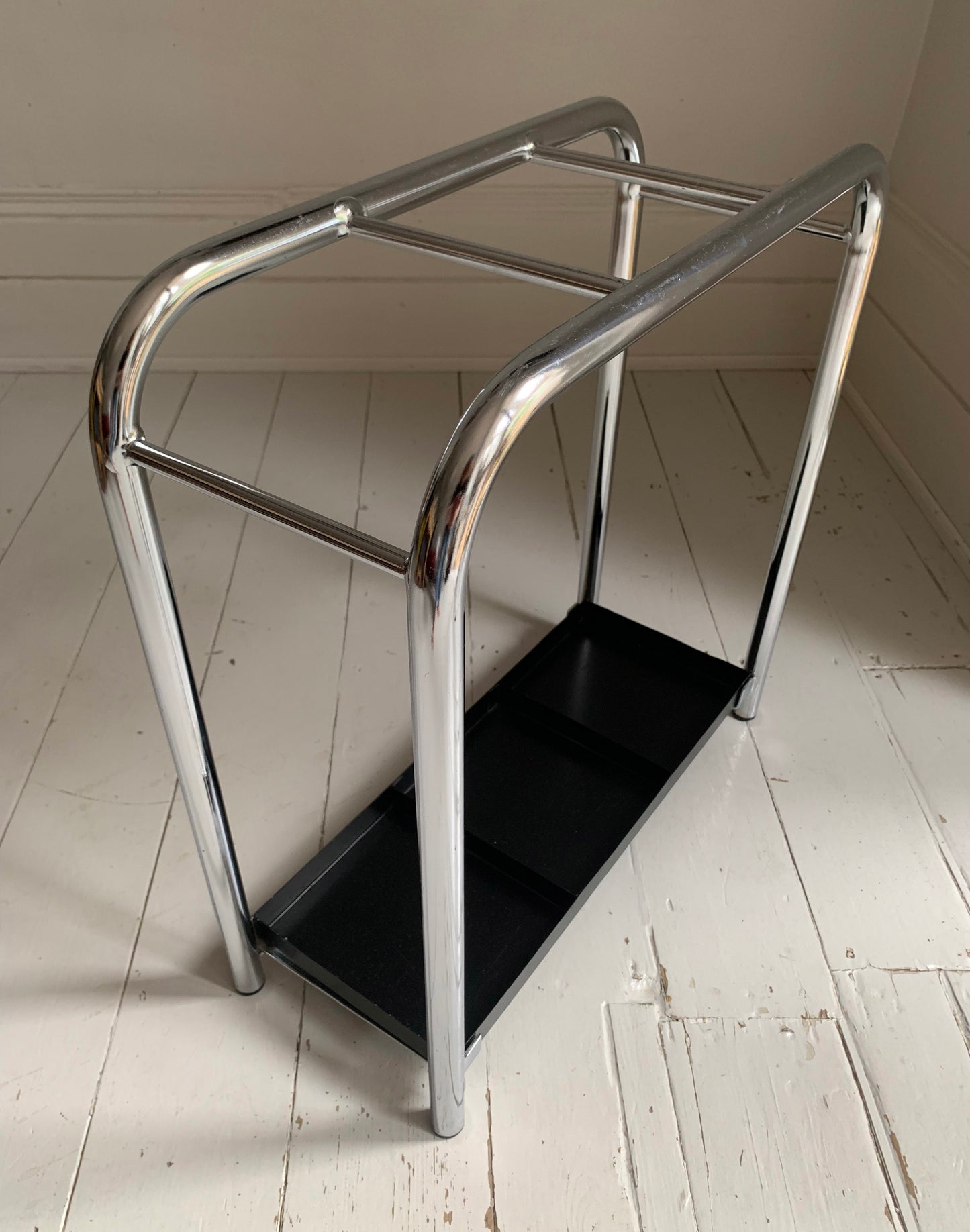 Mid Century Modern, Bauhaus Style Tubular Chrome & Steel Umbrella Stand